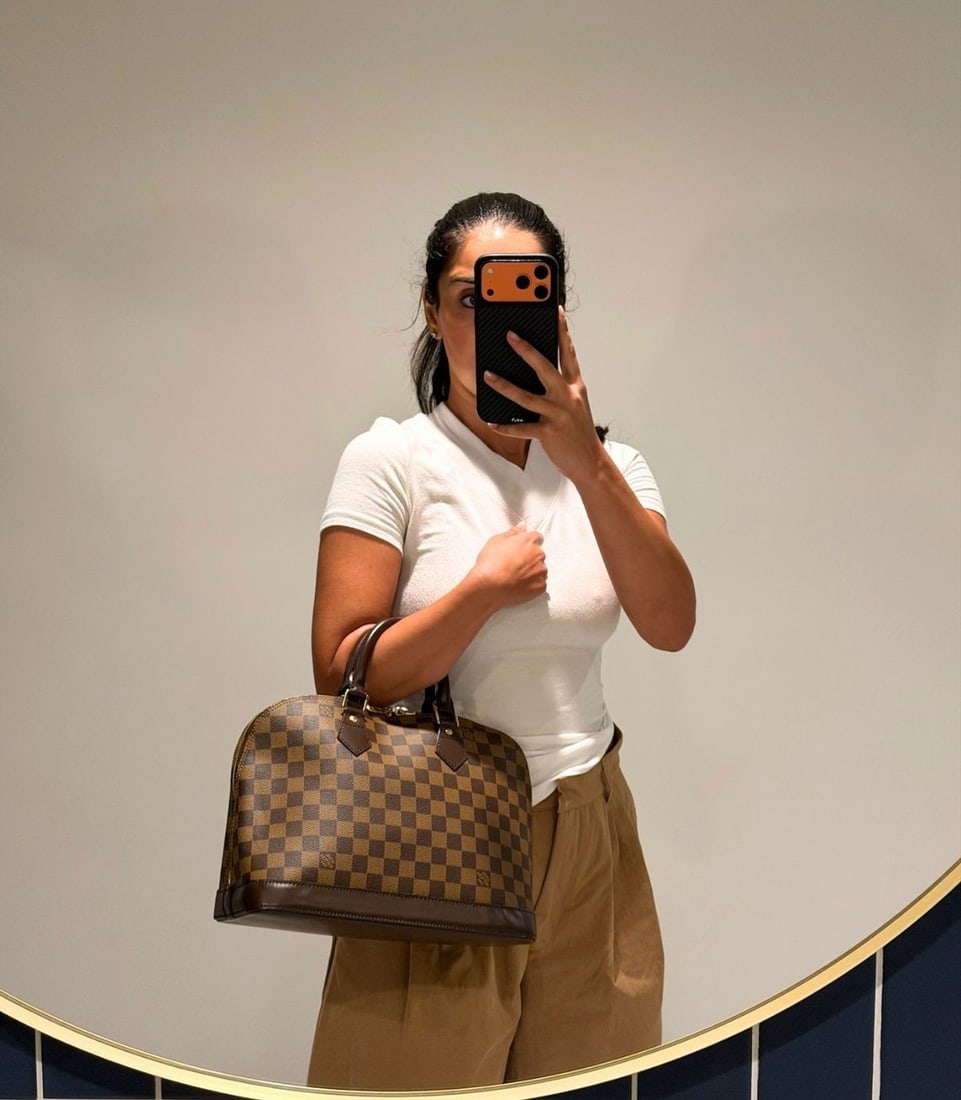 Louis Vuitton Damier Ebene Coated Canvas & Brown Calfskin Leather Vintage Alma PM - 2