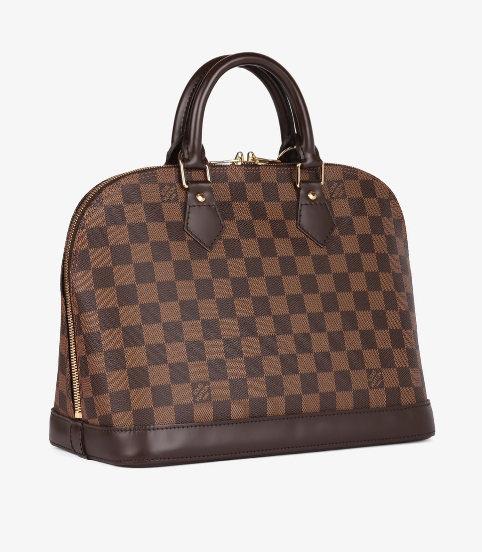 Louis Vuitton Damier Ebene Coated Canvas & Brown Calfskin Leather Vintage Alma PM - 3