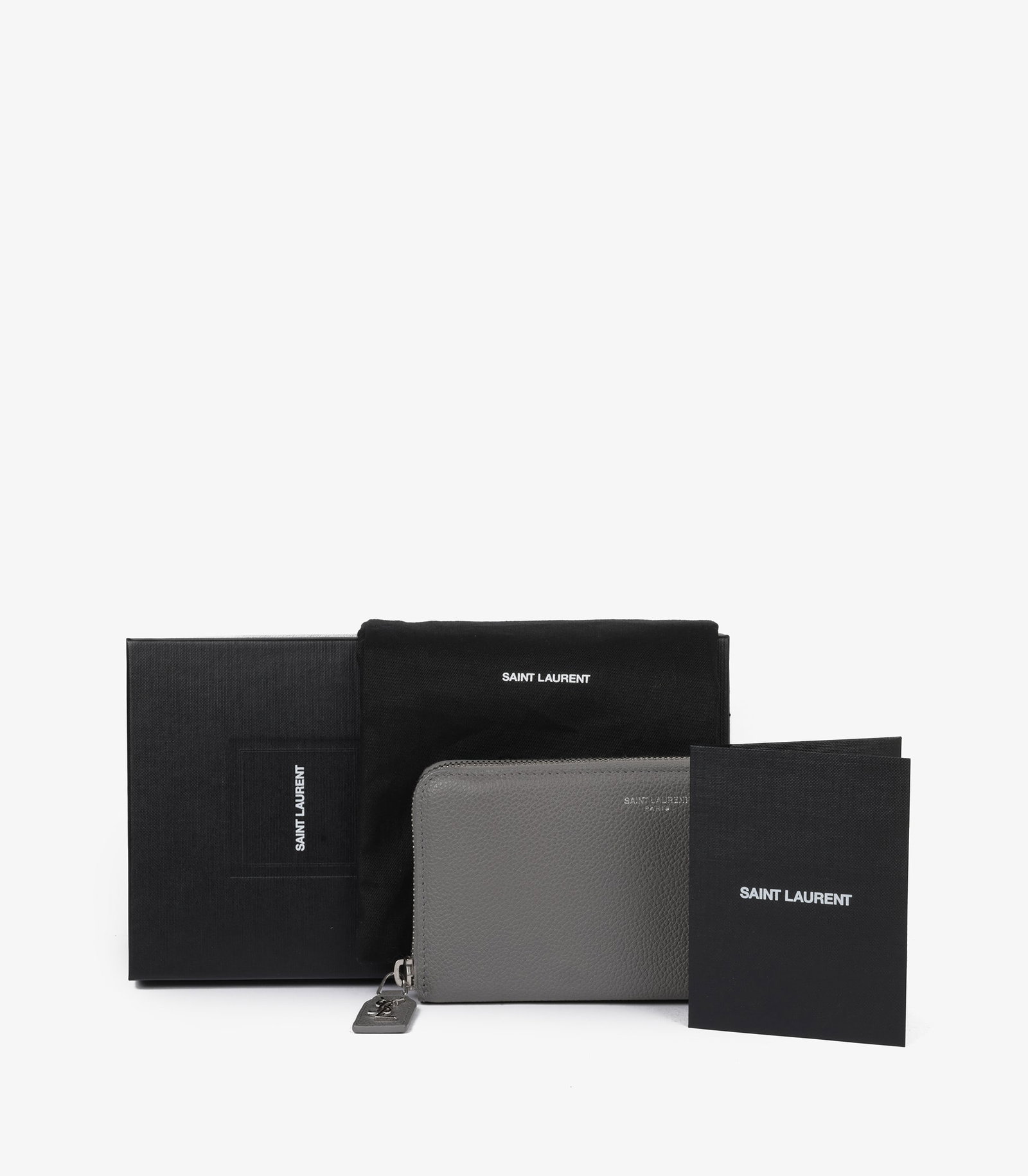 Saint Laurent Taupe Grained Calfskin Leather Sac De Jour Zip Around Wallet - 5