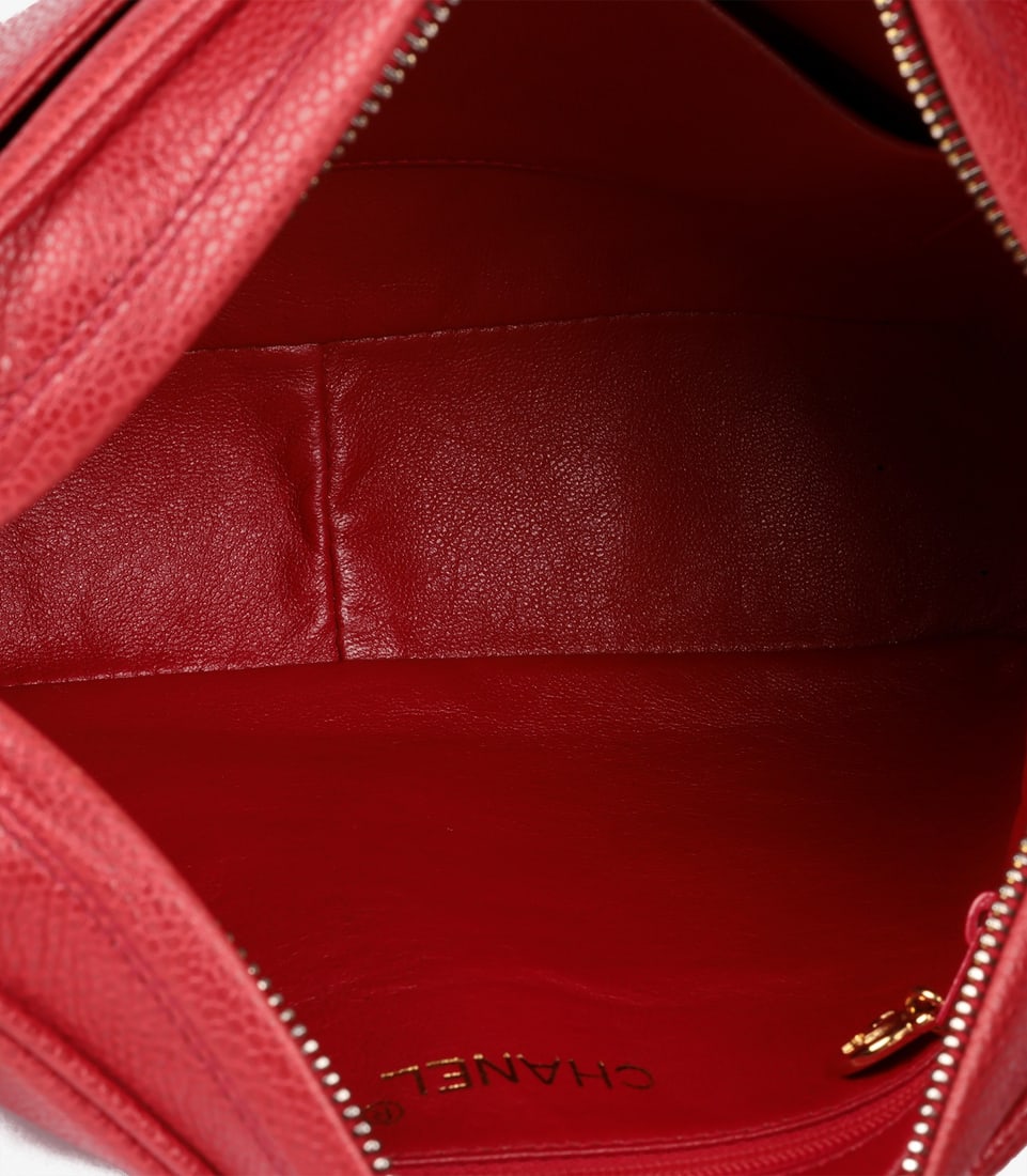 Chanel Red Caviar Leather Vintage Small Triple Logo Camera Bag - 11