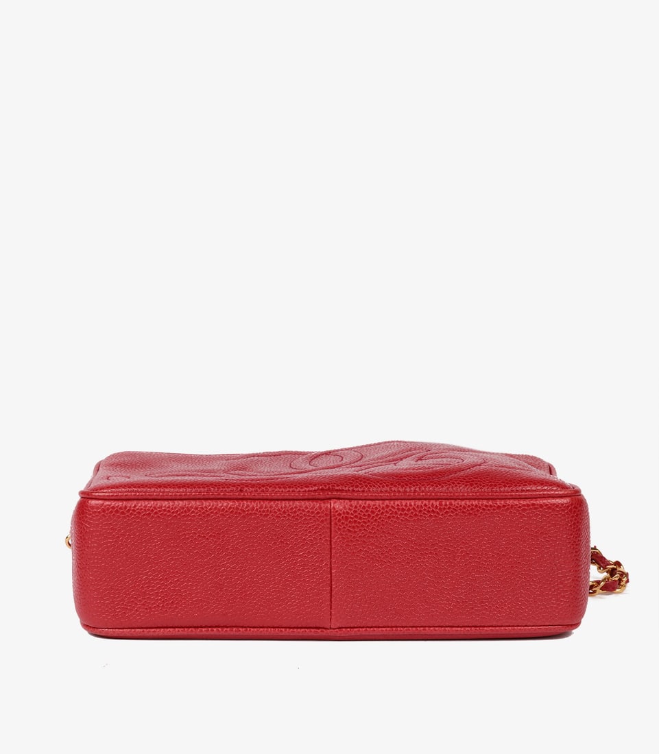 Chanel Red Caviar Leather Vintage Small Triple Logo Camera Bag - 7