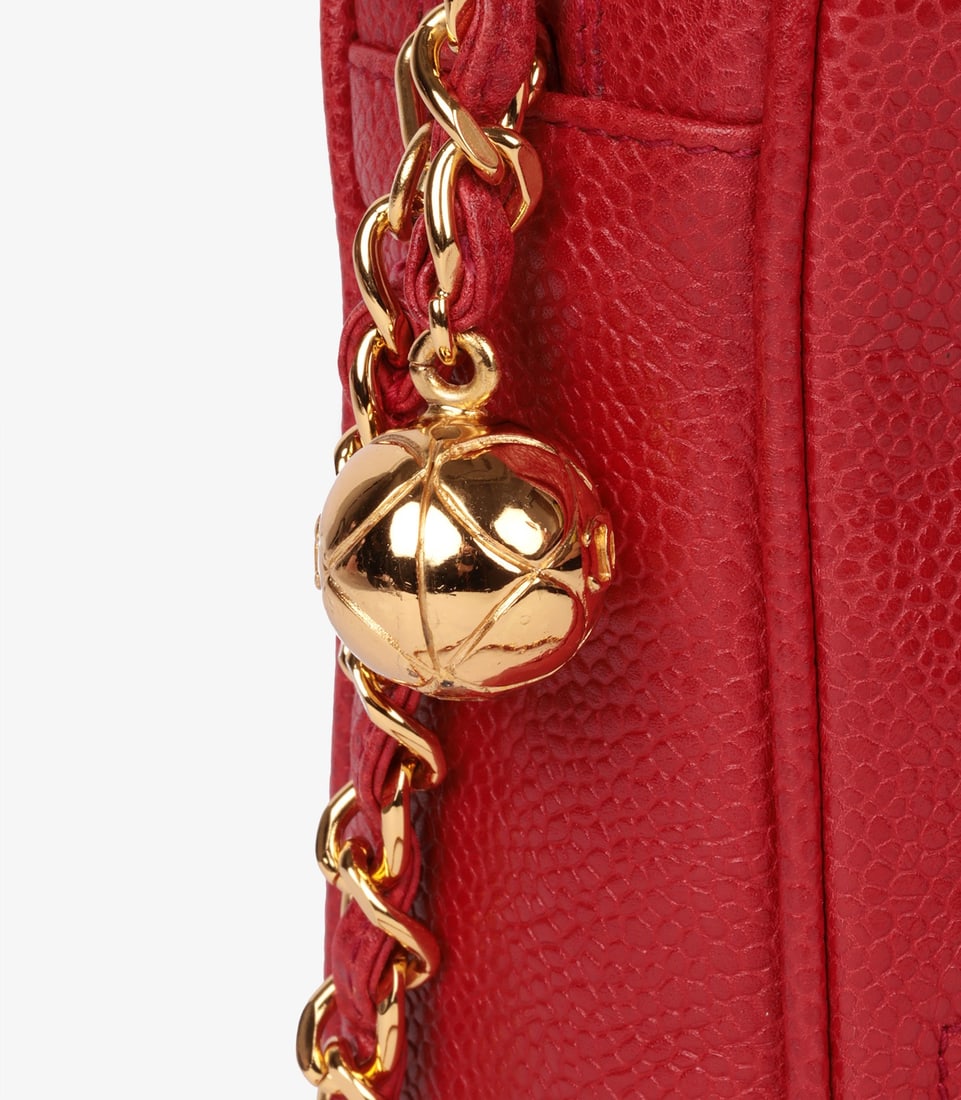 Chanel Red Caviar Leather Vintage Small Triple Logo Camera Bag - 8