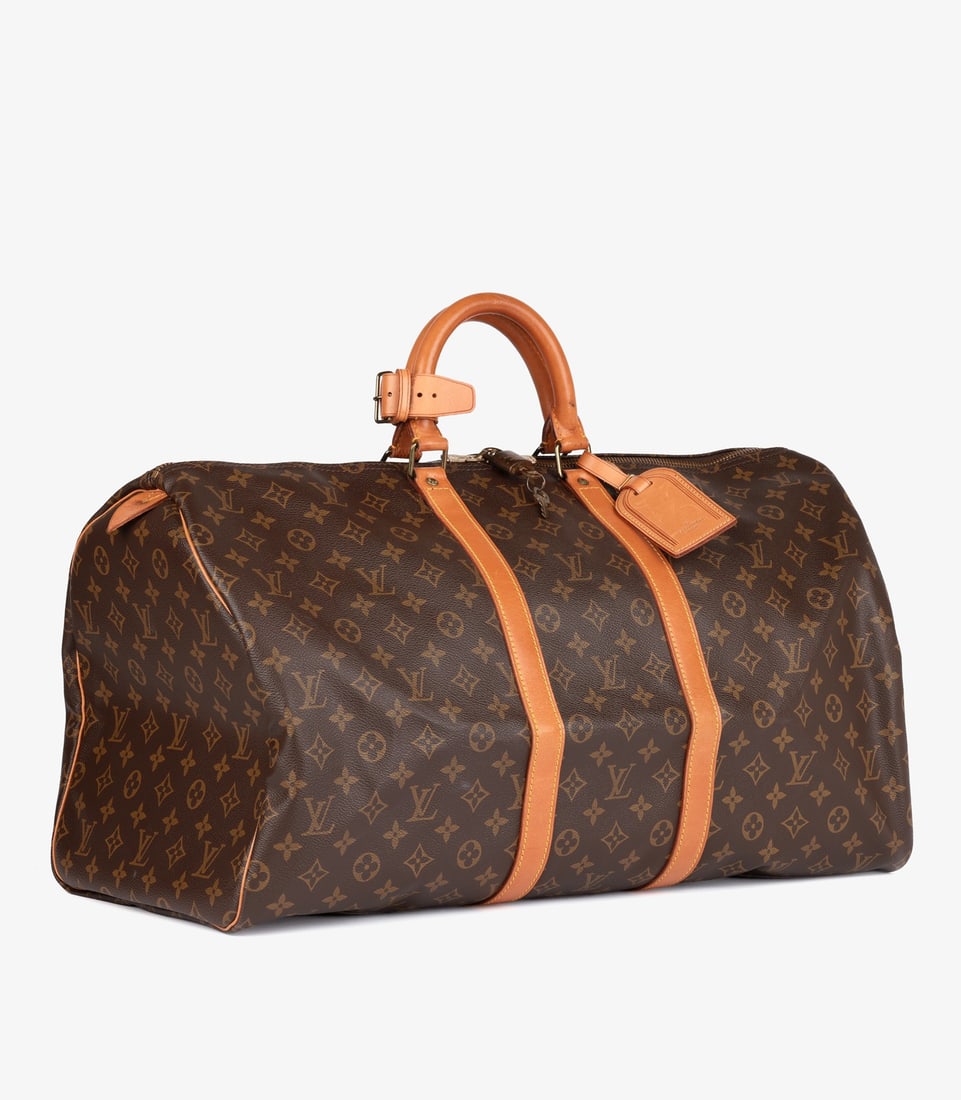 Louis Vuitton Brown Monogram Coated Canvas & Vachetta Leather Vintage Keepall 55 - 3