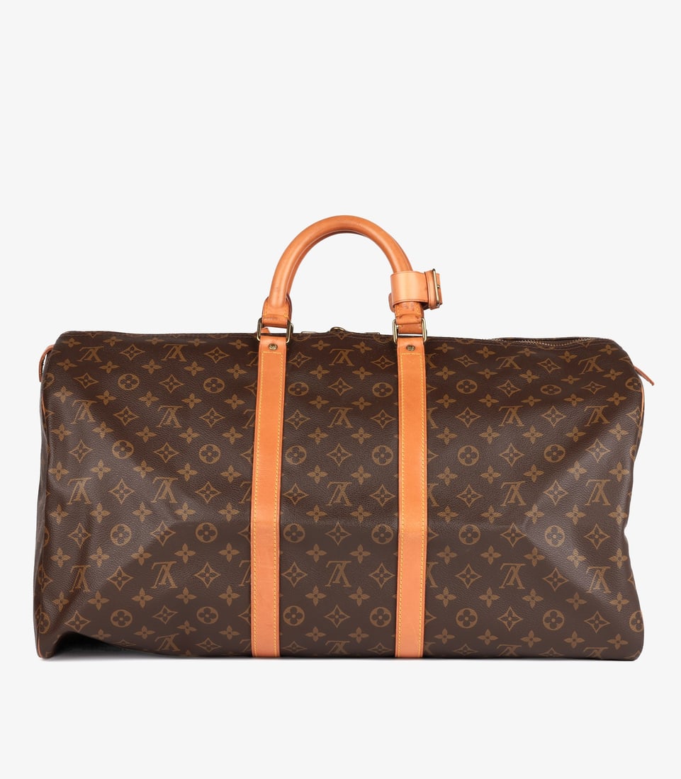 Louis Vuitton Brown Monogram Coated Canvas & Vachetta Leather Vintage Keepall 55 - 6