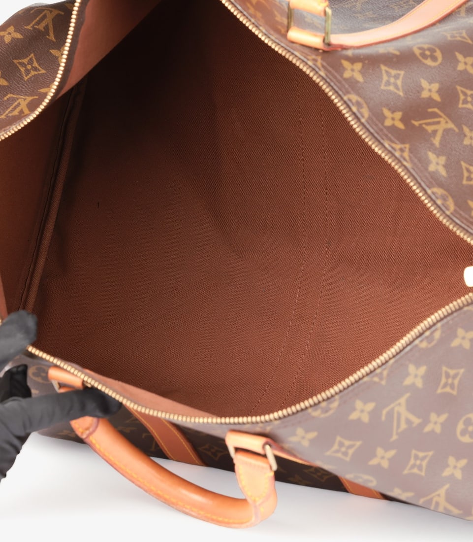 Louis Vuitton Brown Monogram Coated Canvas & Vachetta Leather Vintage Keepall 55 - 9