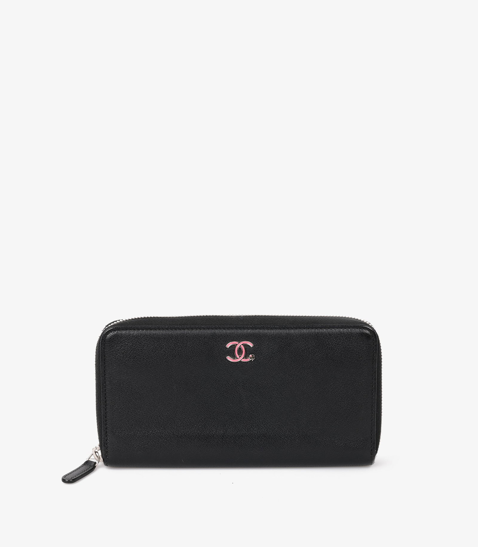 Chanel Black Calfskin Leather Pink Clover Classic Long Zip Wallet: Title: Chanel Black Calfskin Leather Pink Clover Classic Long Zip Wallet Description: Chanel Black Calfskin Leather Pink Clover Classic Long Zip Wallet Product Details WG Ref: AA0314 Brand: Chanel