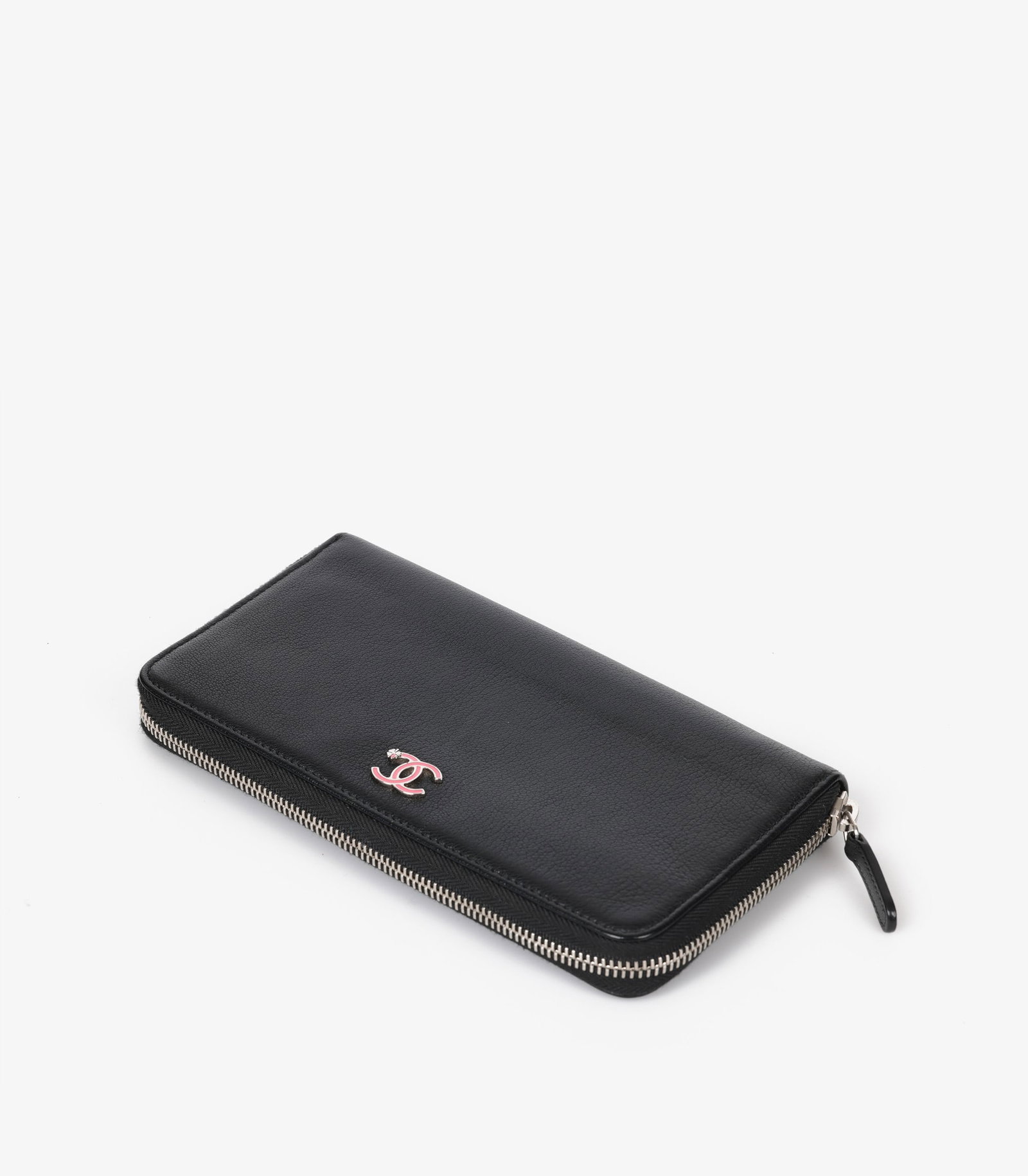 Chanel Black Calfskin Leather Pink Clover Classic Long Zip Wallet - 3