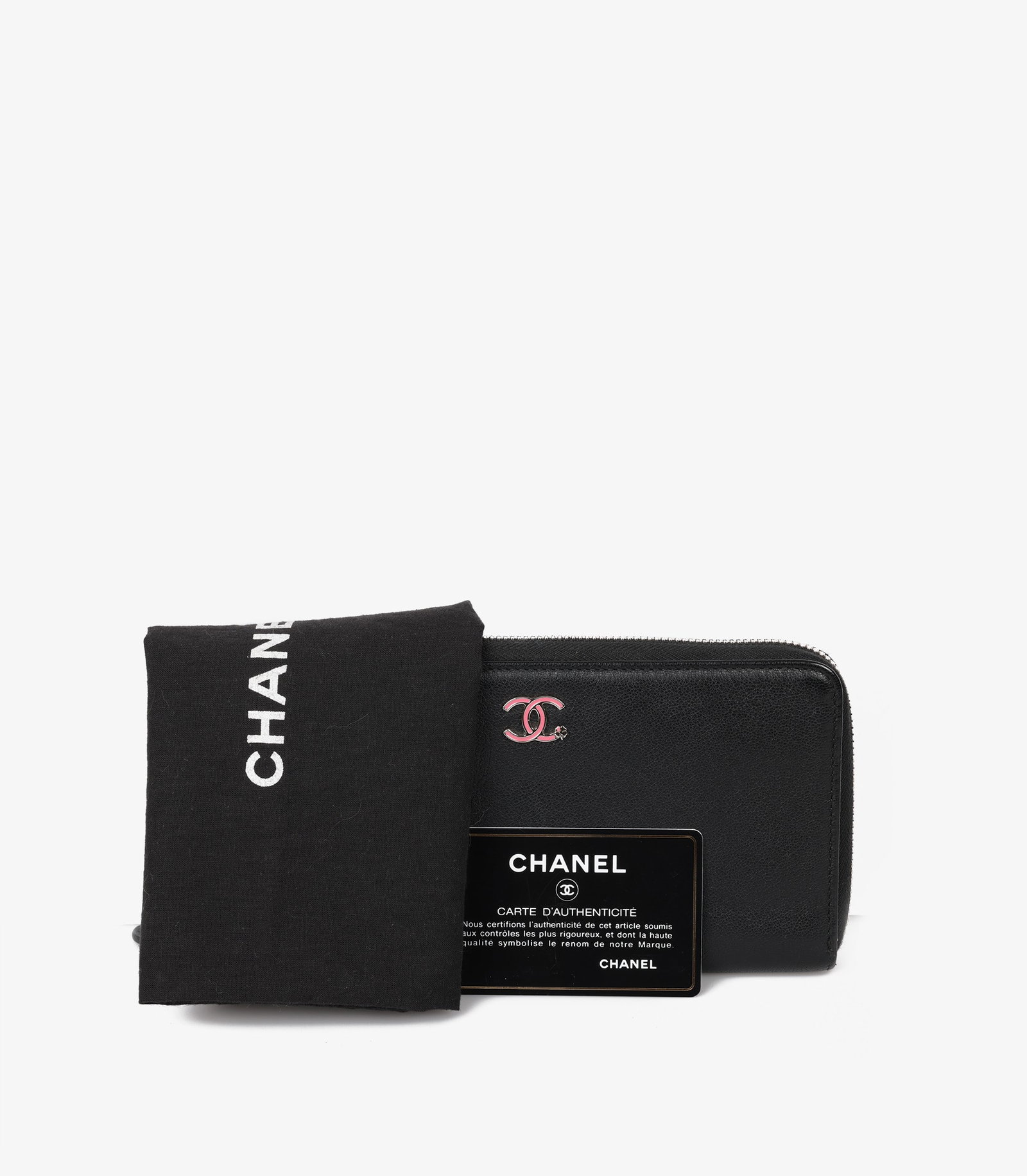 Chanel Black Calfskin Leather Pink Clover Classic Long Zip Wallet - 6