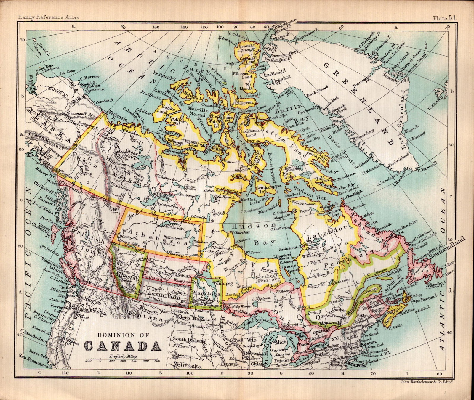 Dominion of Canada Area Double Sided Victorian Antique 1896 Map.: Title: Dominion of Canada Area Double Sided Victorian Antique 1896 Map. Description: This Antique Double-Sided Map Has Been Removed From an. 1896 Edition Handy Reference Atlas by J. G. Bartholo