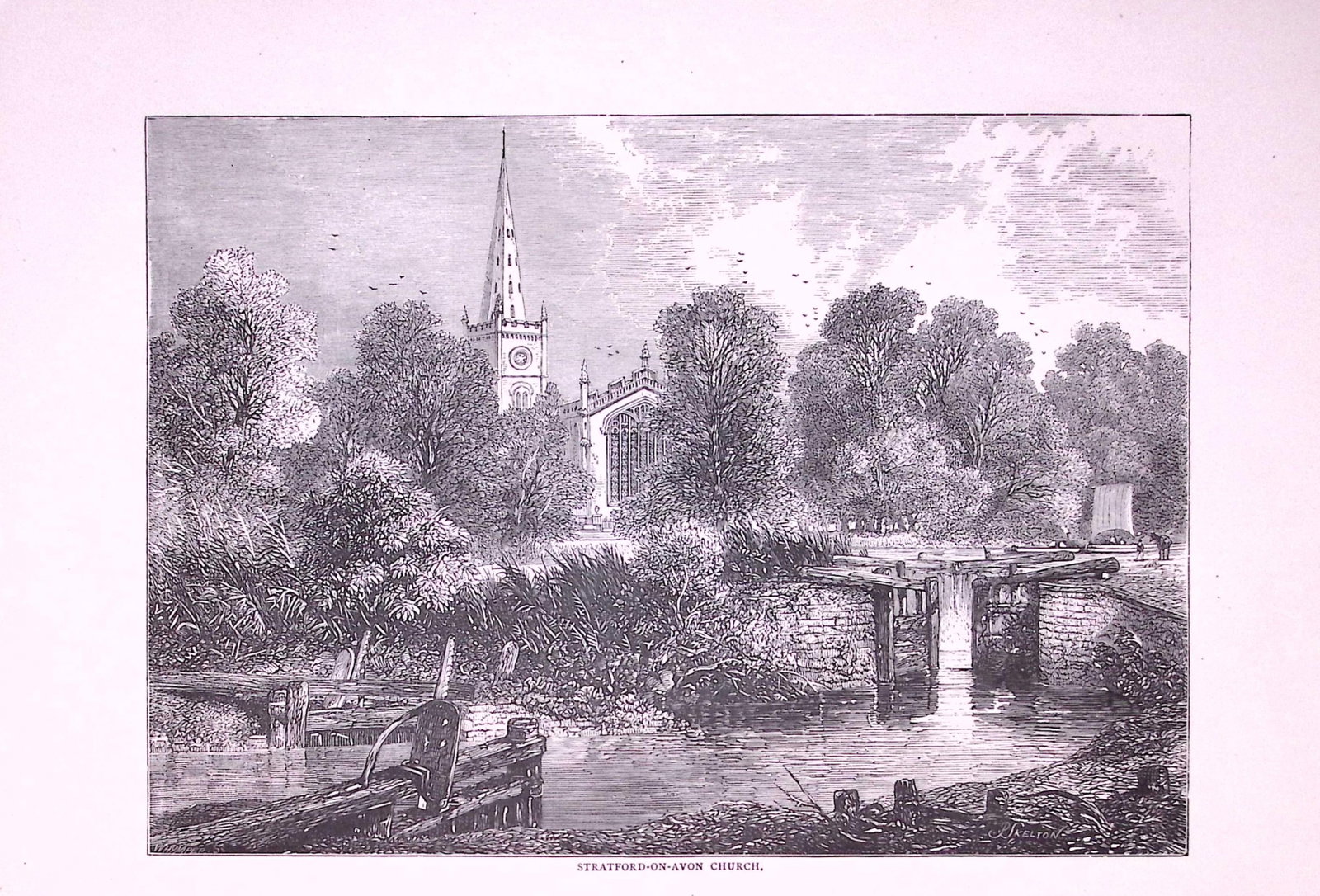 Strafford-on-Avon Scene Antique 147 Years-Old Illustration-15: Title: Strafford-on-Avon Scene Antique 147 Years-Old Illustration-15 Description: This Antique Illustration Was Removed from a 147-Year-Old Edition of. English Pictures Drawn with Pen & Pap