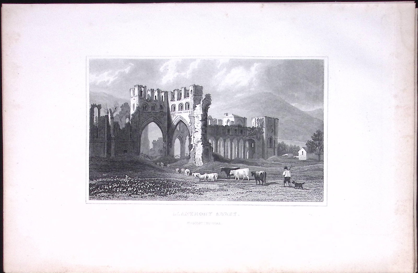 Wales-Llanthony Abbey Brecon Beacons Antique 166-Year-Old Steel Engraving-11 (1 of 2)