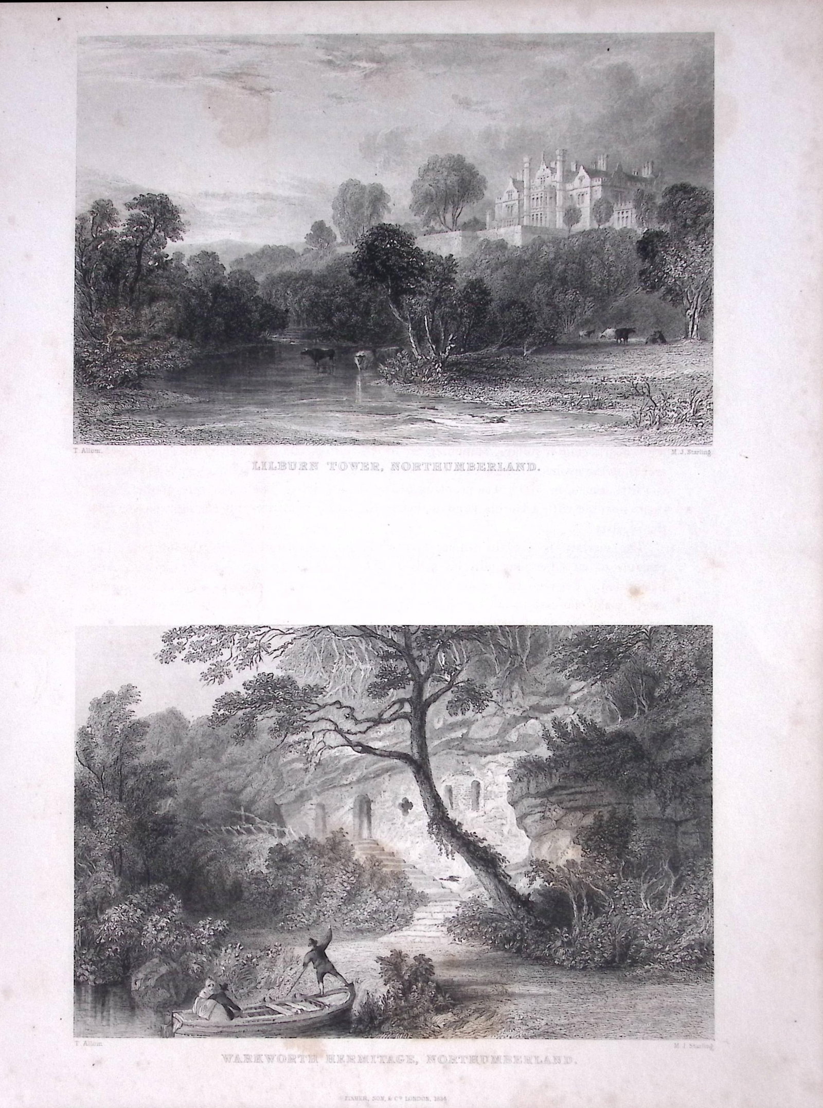 Lilburn Tower & Warkworth Northumberland 1835 Antique Steel Engraving-7-TR: Title: Lilburn Tower & Warkworth Northumberland 1835 Antique Steel Engraving-7-TR Description: This Double Image Steel Engraved Print Has Been Removed from an Antique 1835 Edition of. Westm