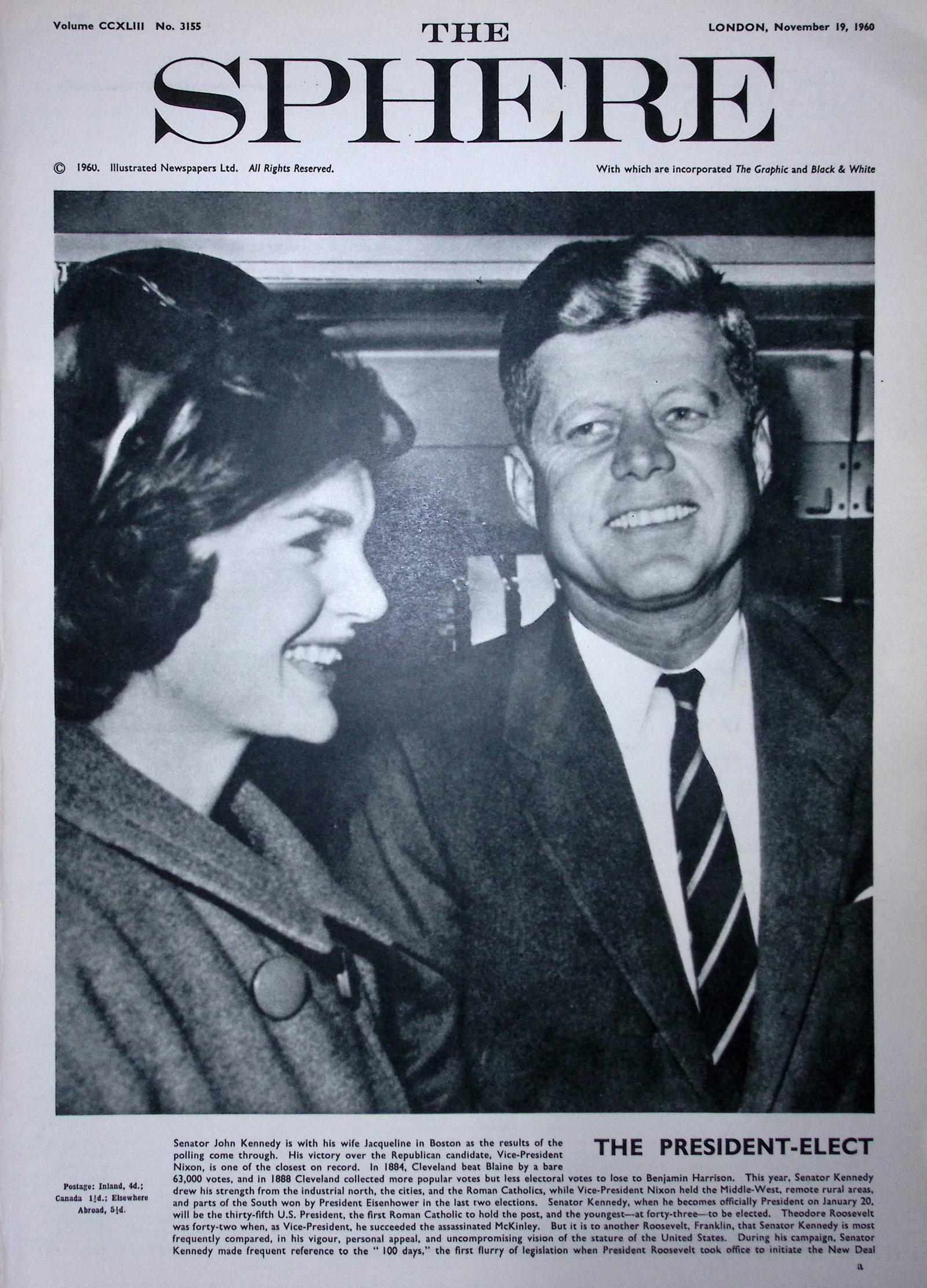 The President Elect JFK & Jackie Kennedy Front Page Newspaper Picture: Title: The President Elect JFK & Jackie Kennedy Front Page Newspaper Picture Description: The President Elect JFK & Jackie Kennedy Front Page Newspaper Picture The Page Measures Approx 14 x