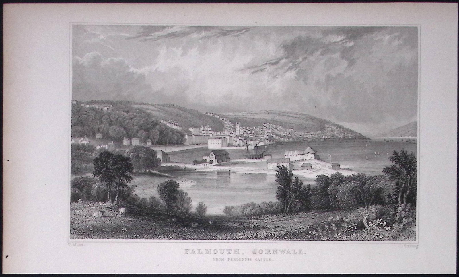 Cornwall Falmouth Harbour Antique 193 Years-Old Steel-Engraving-1: Title: Cornwall Falmouth Harbour Antique 193 Years-Old Steel-Engraving-1 Description: This Antique Steel Engraving Was Removed from a 193-Year-Old Edition of. Devon and Cornwall Illustrated in a
