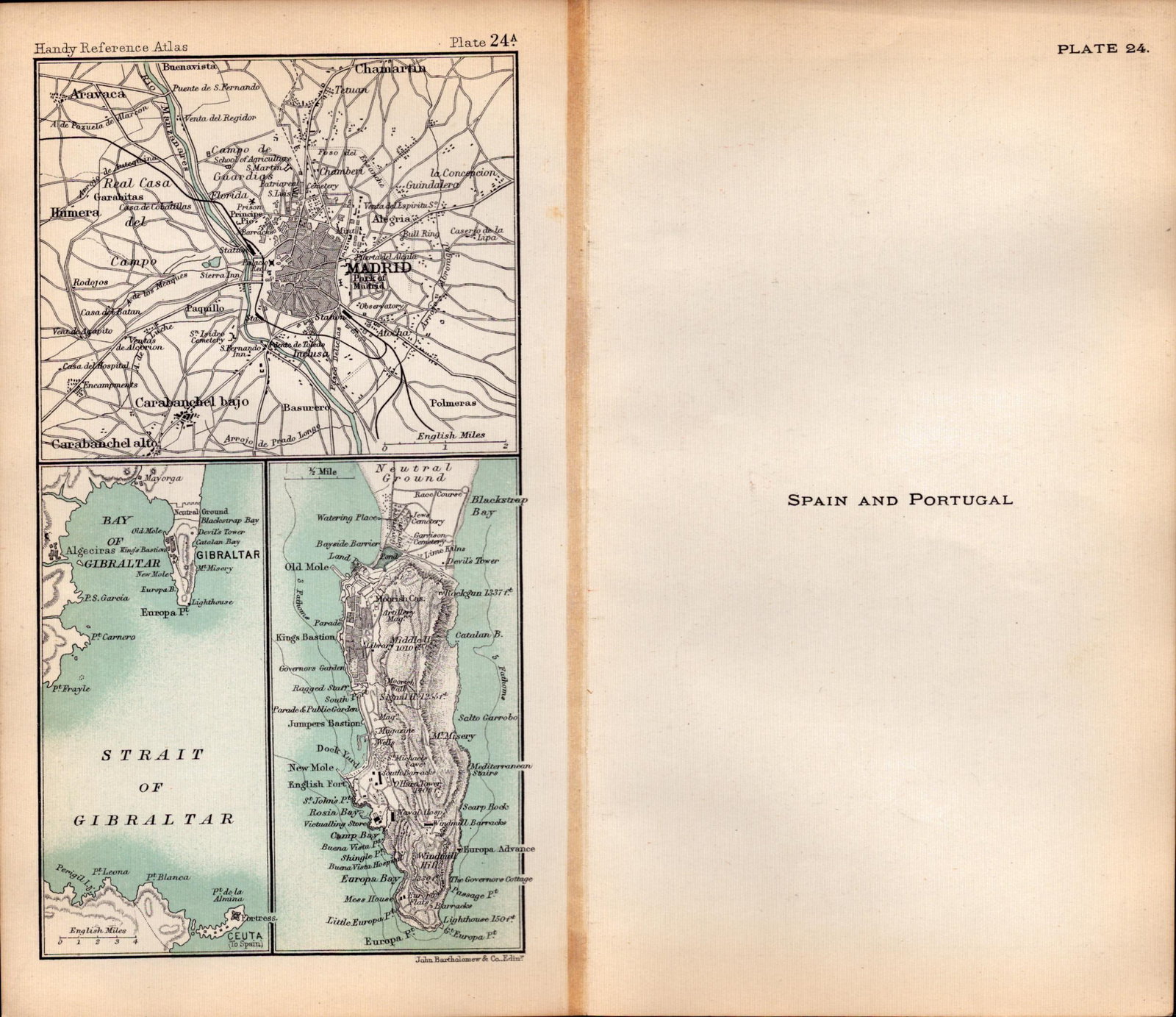 Spain Gibraltar Portugal Double Sided Antique 1898 Map. - 2