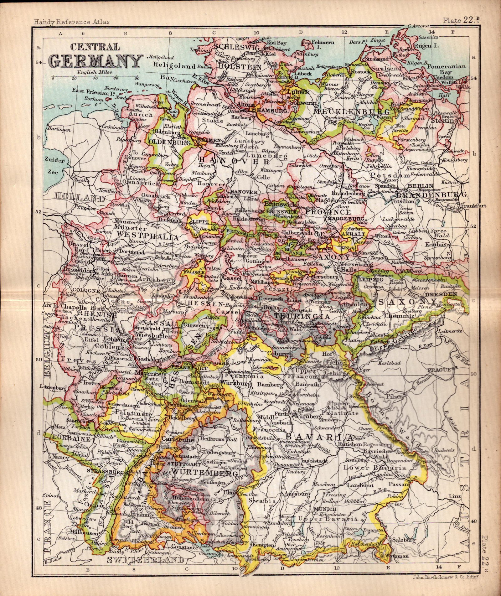 The Germany Empire Double Sided Victorian Antique 1898 Map.: Title: The Germany Empire Double Sided Victorian Antique 1898 Map. Description: This Antique Double-Sided Map Has Been Removed From an. 1896 Edition Handy Reference Atlas by J. G. Bartholomew.