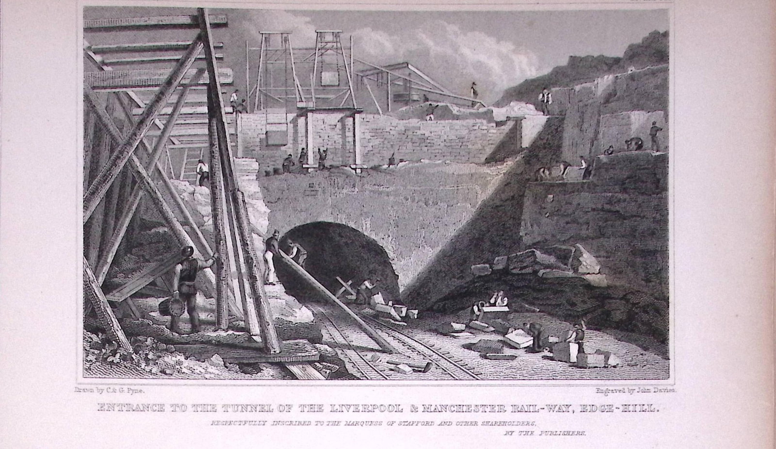 Liverpool & Manchester Railway Tunnel Antique 195 Years-Old Steel-Engraving-49 (1 of 2)