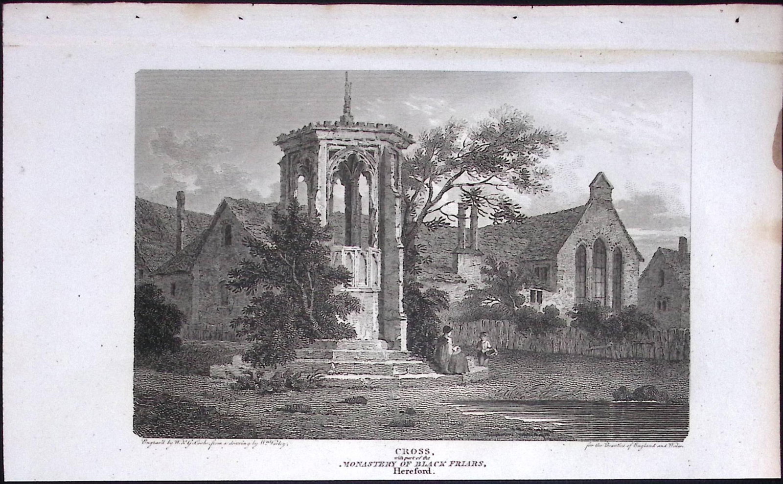 Cross At Black Friary Hereford Antique 220 Years-Old Georgian Steel-Engraving-218: Title: Cross At Black Friary Hereford Antique 220 Years-Old Georgian Steel-Engraving-218 Description: The Beauties of England and Wales Antique 24 Volume Set. Published in 1805 During the Reign of