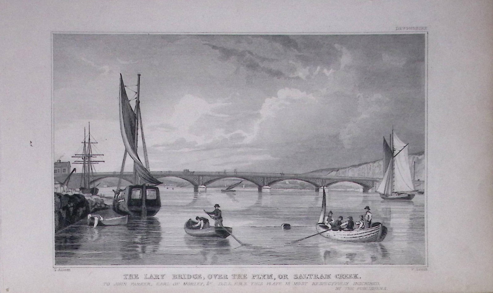 Lady Bridge Over The Saltham Creek Antique 193 Years-Old Steel-Engraving-38: Title: Lady Bridge Over The Saltham Creek Antique 193 Years-Old Steel-Engraving-38 Description: This Antique Steel Engraving Was Removed from a 193-Year-Old Edition of. Devon and Cornwall Illustrated