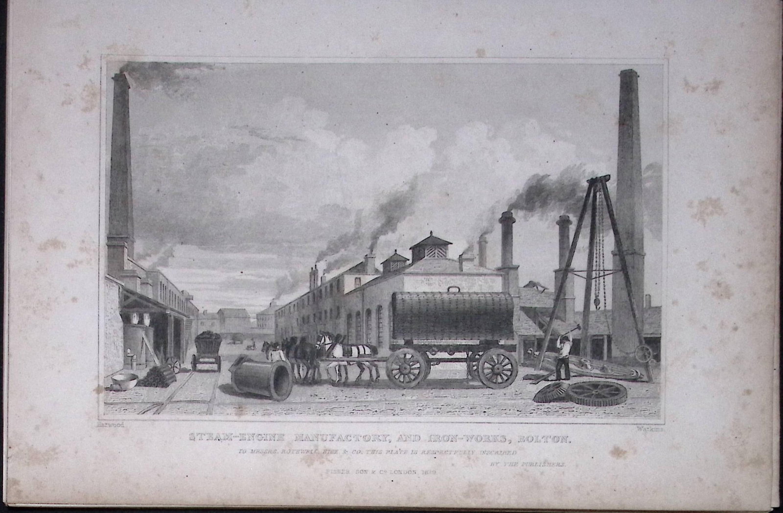 Bolton Steam Engine Iron-Works Antique 195 Years-Old Steel-Engraving-16: Title: Bolton Steam Engine Iron-Works Antique 195 Years-Old Steel-Engraving-16 Description: This Antique Steel Engraving Was Removed from a 195-Year-Old Edition of. Lancashire Illustrated in a Series