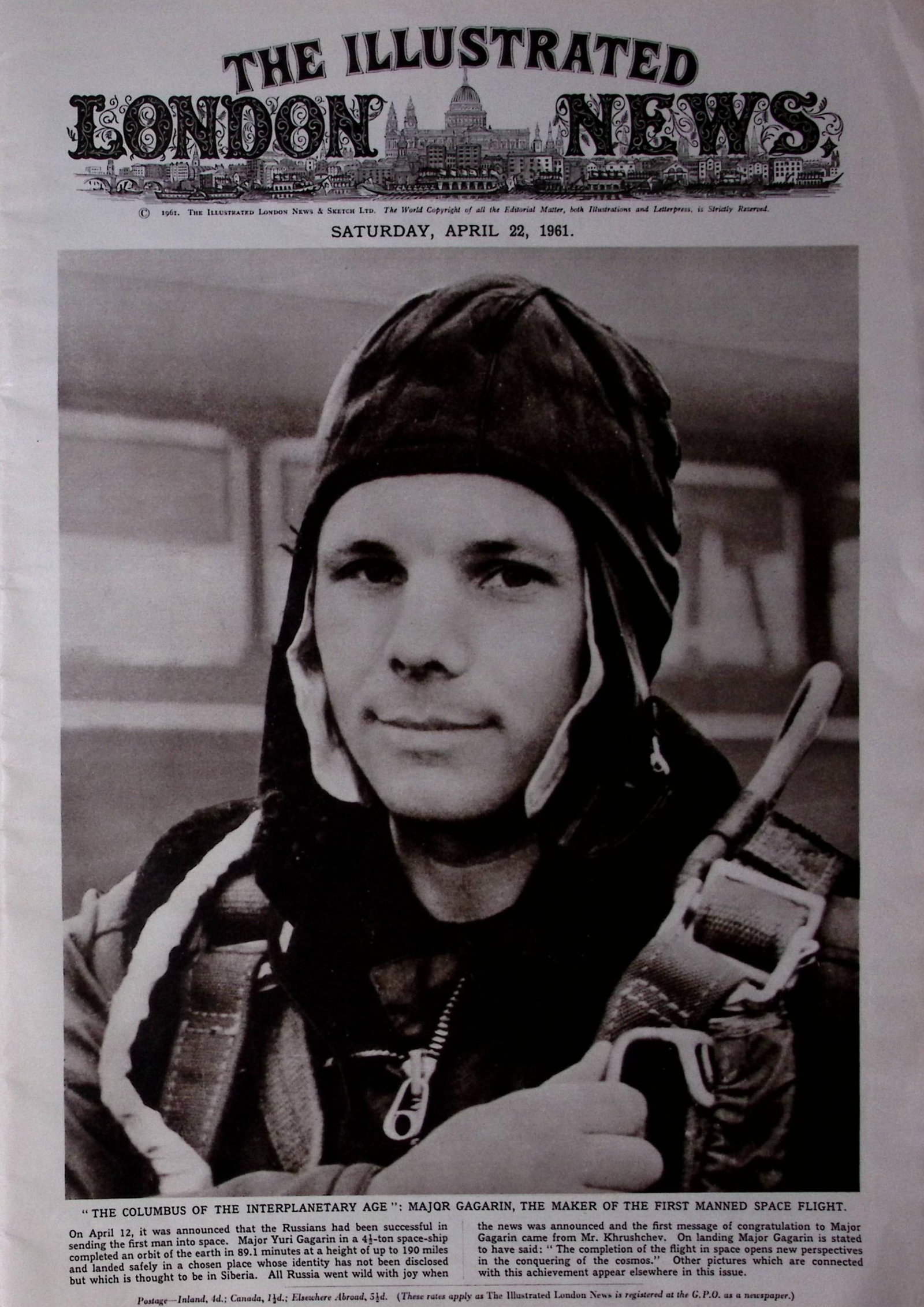 Yuri Gagarin First Man in Space Complete 64-Year-Old Newspaper (1 of 4)