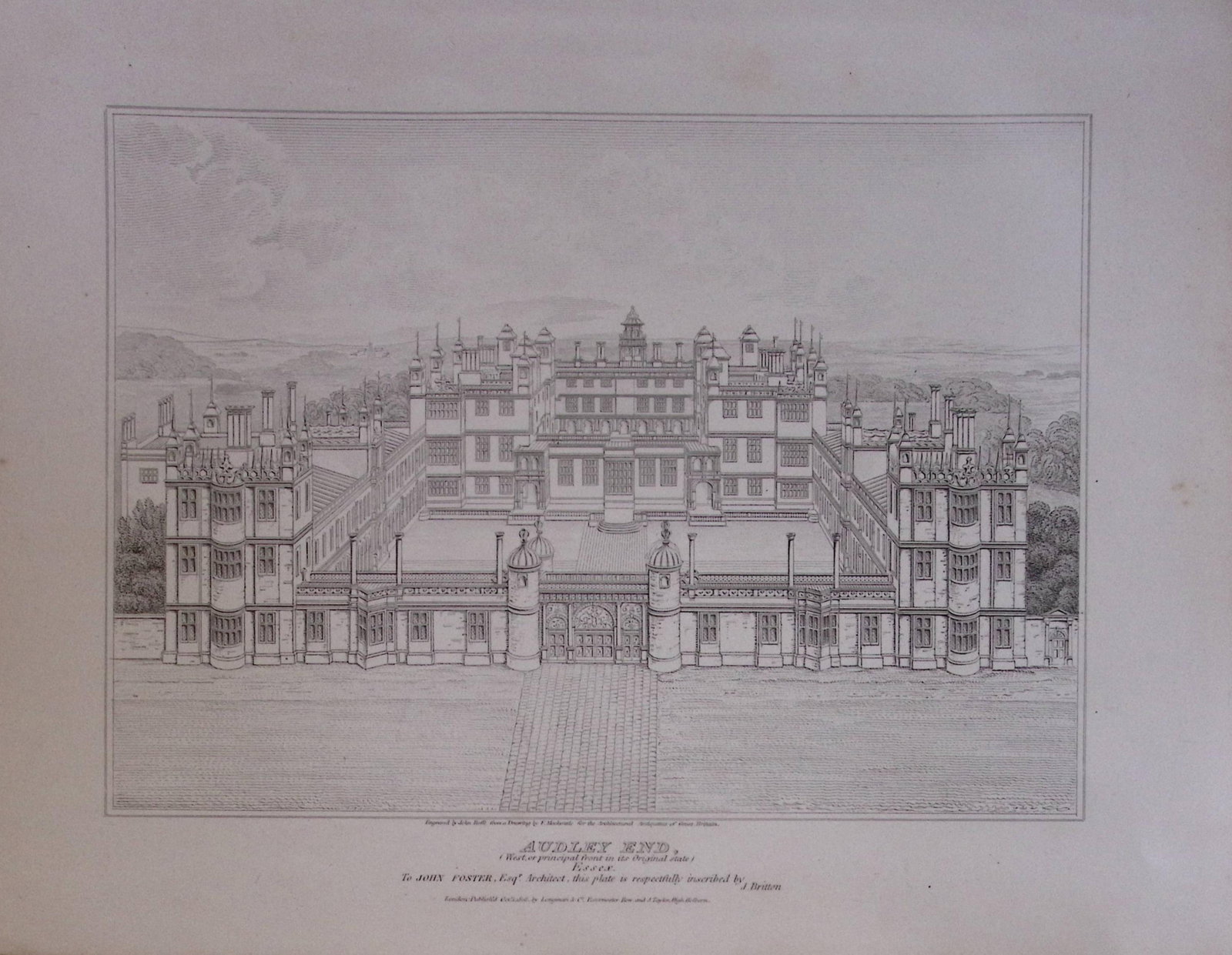 Audley End Essex 190 Years-Old John Britton Antique Steel Engraving-203. (1 of 1)