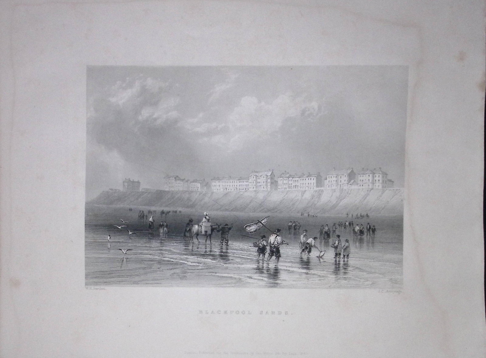 View of Blackpool Sands WH Bartlett 1842 Antique Steel Engraving-208: Title: View of Blackpool Sands WH Bartlett 1842 Antique Steel Engraving-208 Description: View of Blackpool Sands WH Bartlett 1842 Antique Steel Engraving-208 This Steel Engraved Print Has Been