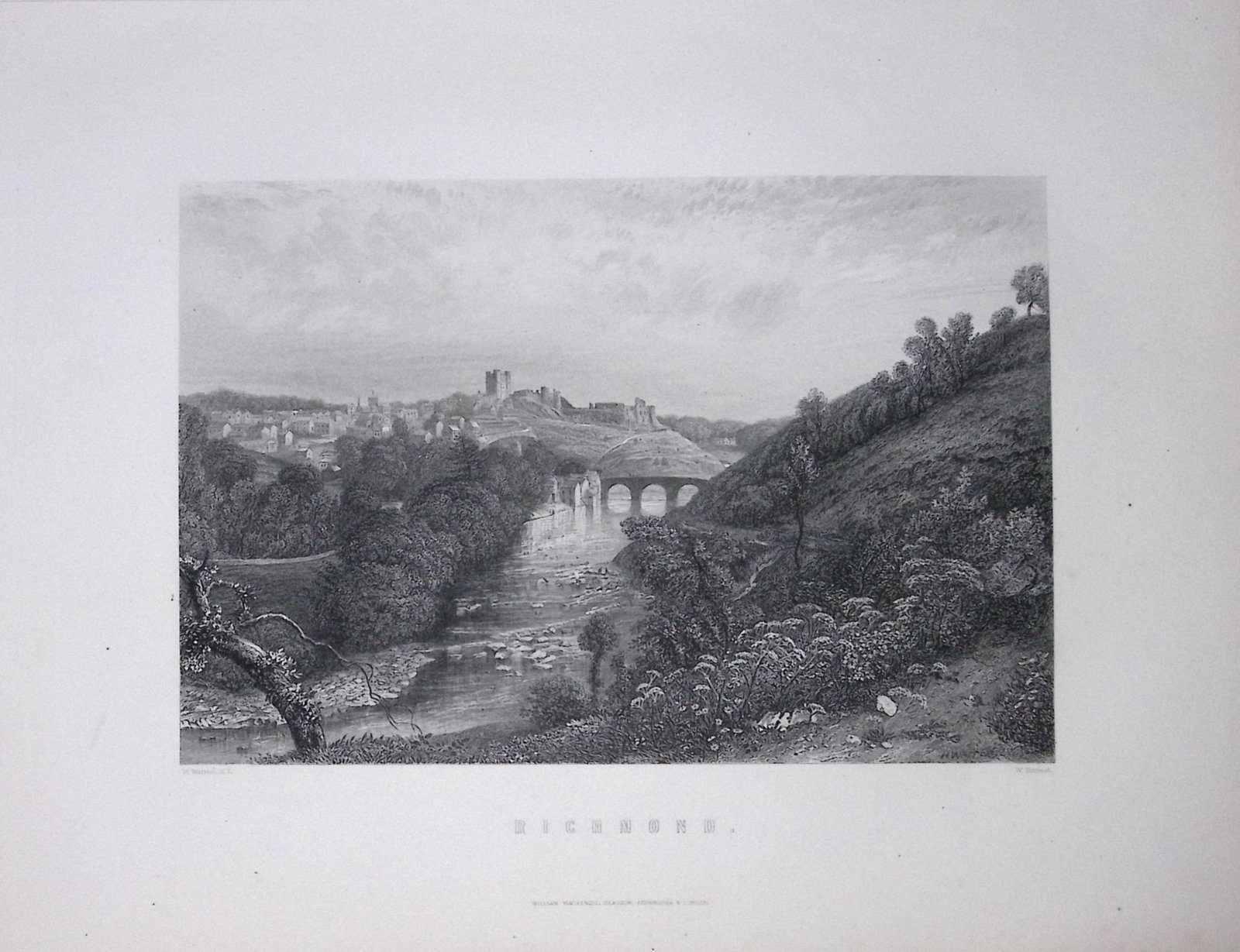 Yorkshire View of Richmond 1875 Victorian Antique 150 Years-Old Engraving-2.: Title: Yorkshire View of Richmond 1875 Victorian Antique 150 Years-Old Engraving-2. Description: This Antique Print Was Removed from an Edition of. Yorkshire Past and Present by Thomas Baines