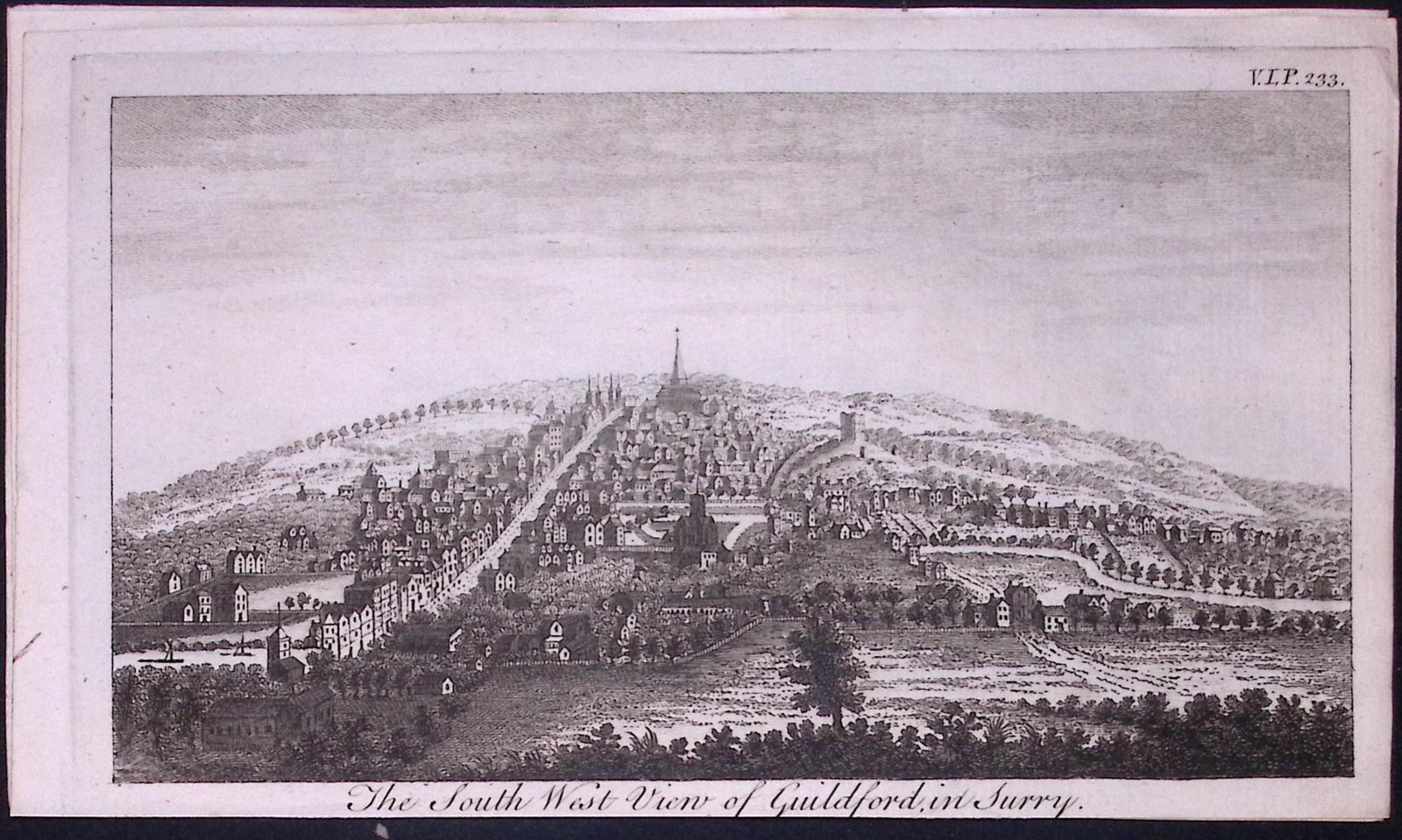 Surrey Guildford Town Rare 1776 Georgian Copper Plate Antique Engraving -78: Title: Surrey Guildford Town Rare 1776 Georgian Copper Plate Antique Engraving -78 Description: This 250-Year-Old Copperplate Engraving Was Removed from an Edition of. A New Display of the