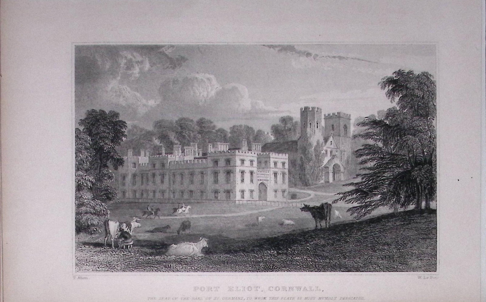 Cornwall St Germans Port Eliot Antique 193 Years-Old Steel-Engraving-30. (1 of 2)