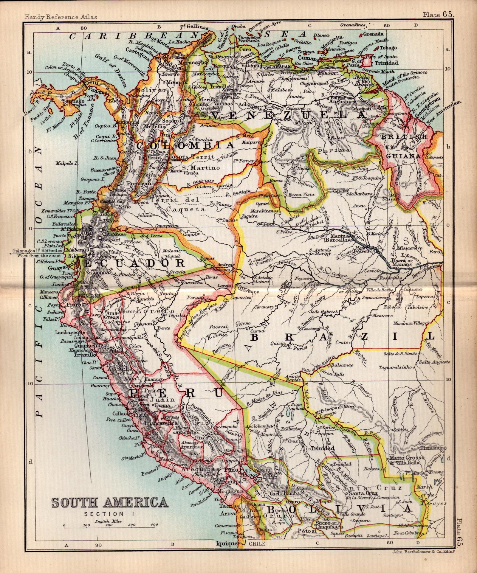 South America Brazil Peru Etc Double Sided Victorian Antique 1896 Map. (1 of 3)