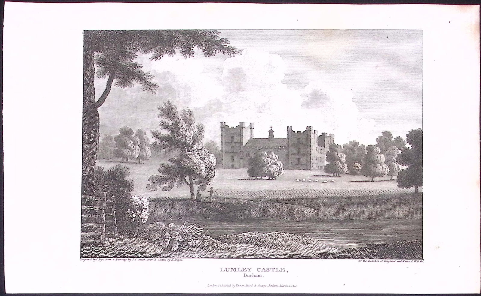 Durham Lumley Castle Chester Le Street Antique 223 Years-Old Steel-Engraving-148. (1 of 2)