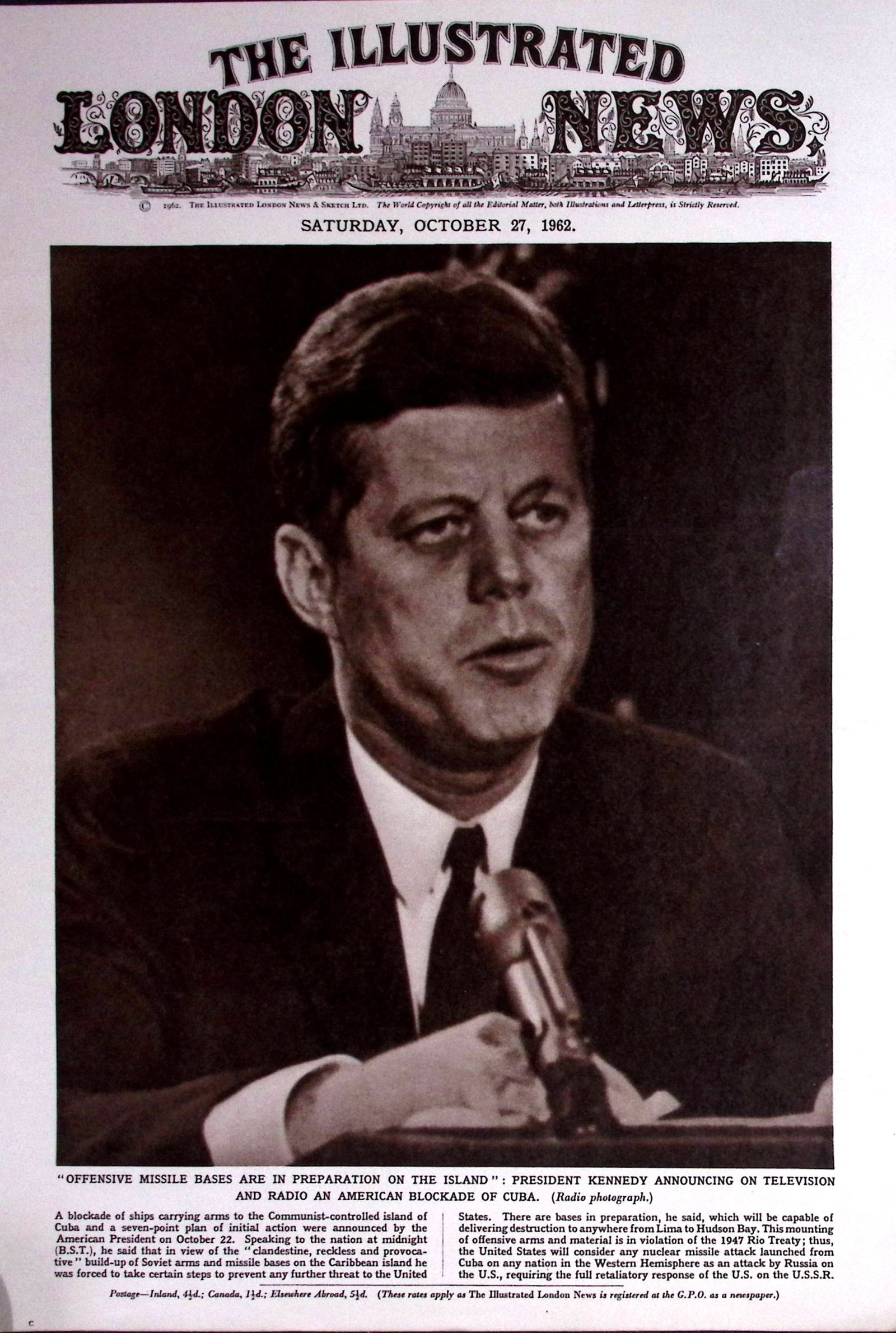 JF Kennedy The Cuban Missile Crisis 1962 Vintage Front Page Cover: Title: JF Kennedy The Cuban Missile Crisis 1962 Vintage Front Page Cover Description: JF Kennedy The Cuban Missile Crisis 1962 Vintage Front Page Cover. This Front-Page Original Print Measures