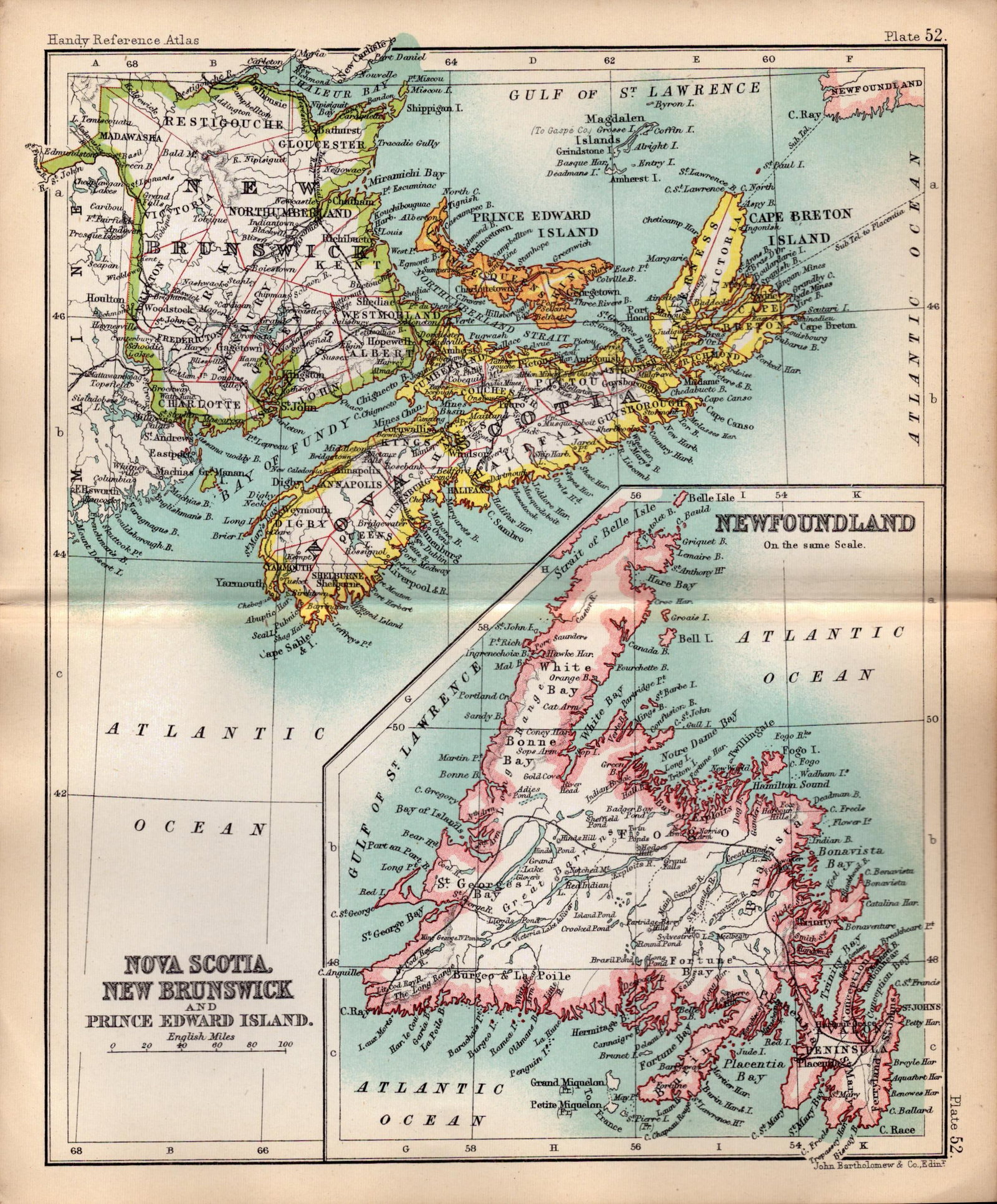 Nova Scotia Newfoundland Double Sided Antique 1896 Map. (1 of 3)