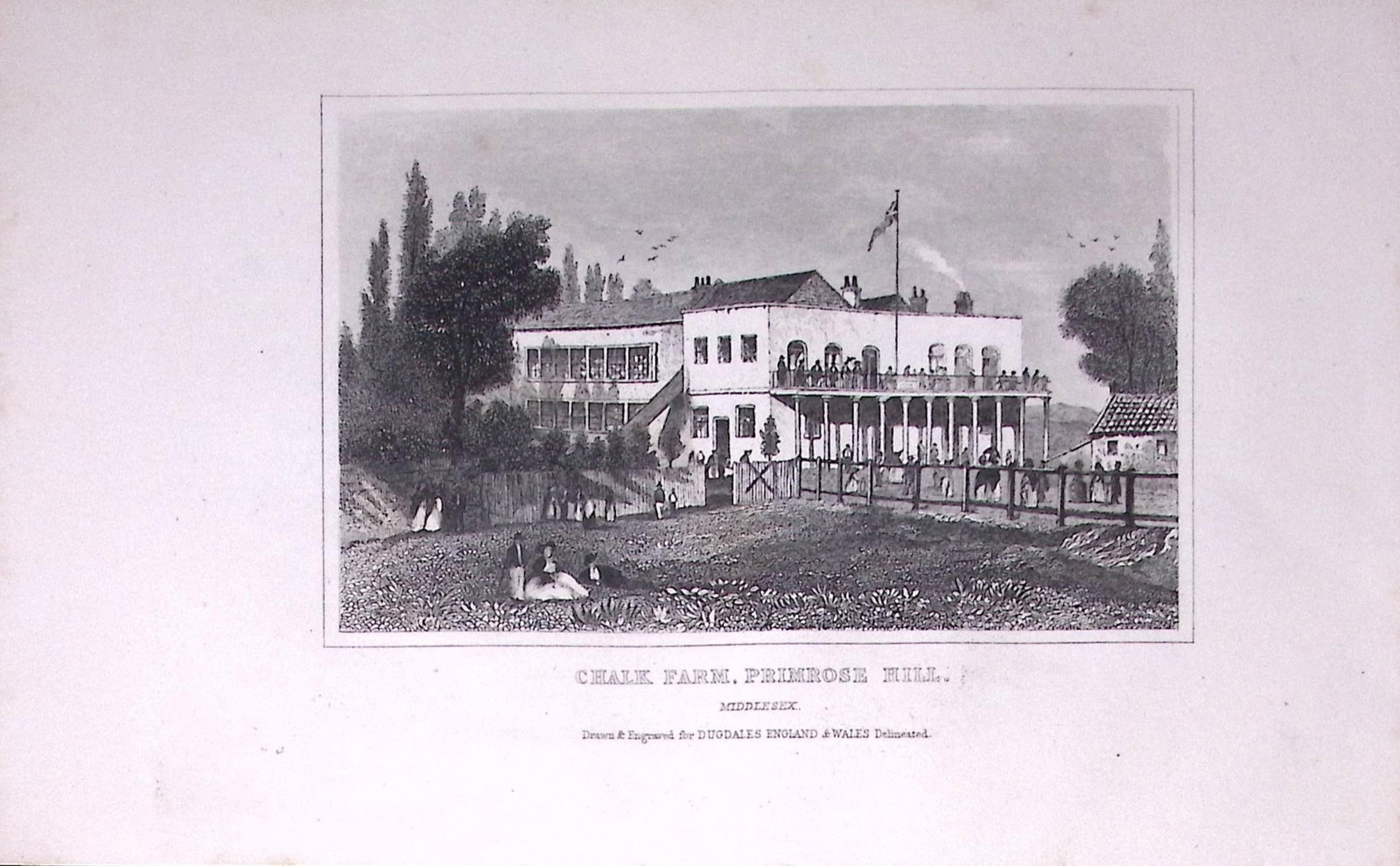 London Chalk Farm Primrose Hill Antique 180 Years-Old Copper Plate Print-101 (1 of 2)
