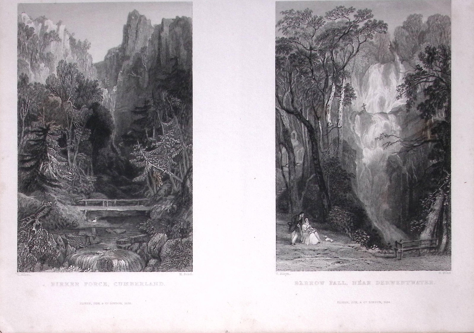 Birker Force, Barrow Force Lake District 1835 Antique Steel Engraving-3-TR: Title: Birker Force, Barrow Force Lake District 1835 Antique Steel Engraving-3-TR Description: This Double Image Steel Engraved Print Has Been Removed from an Antique 1835 Edition of. Westmorland,