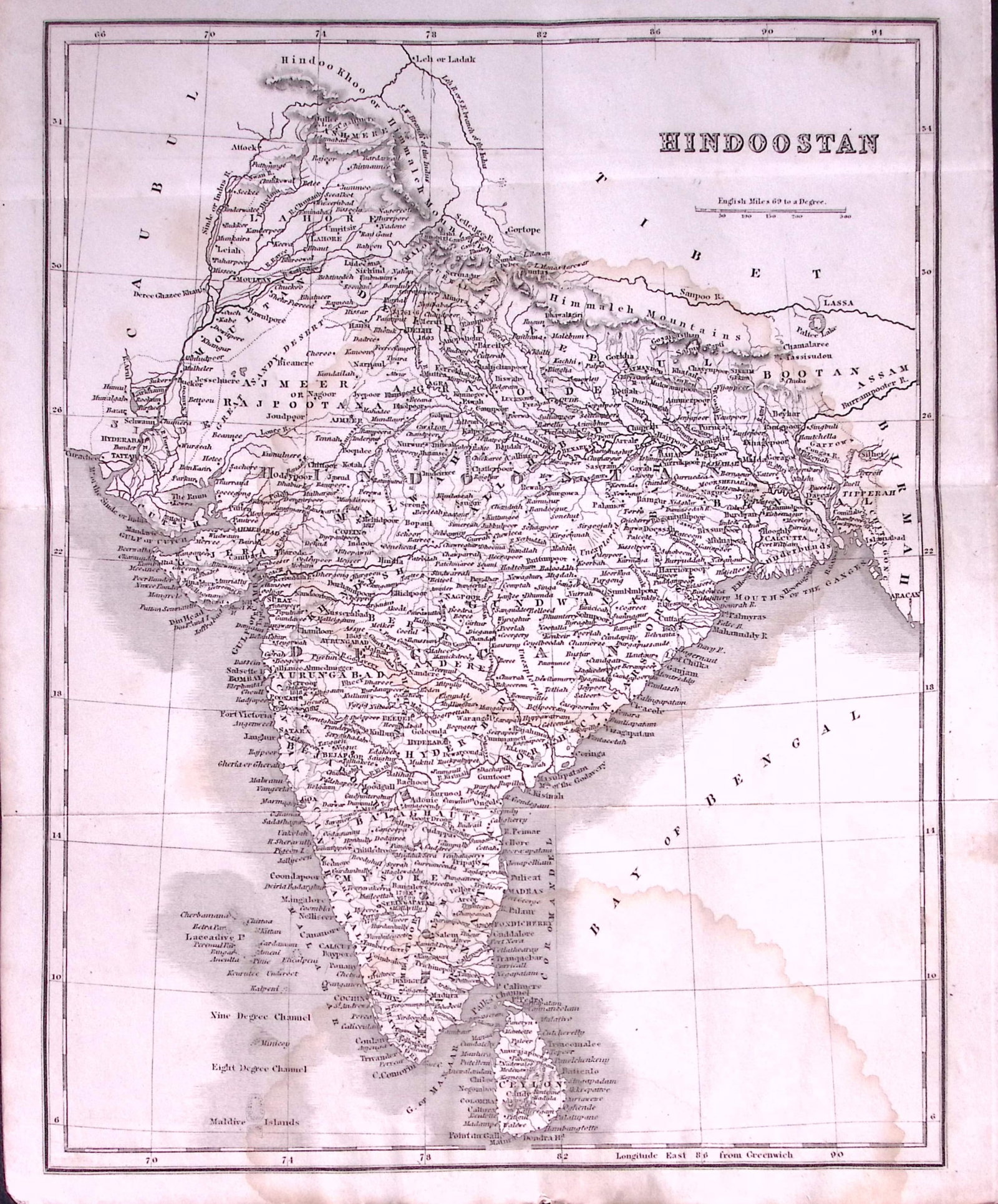 Hindoostan India Detailed Antique 179-Year-Old Engraved Map-28-TR (1 of 2)
