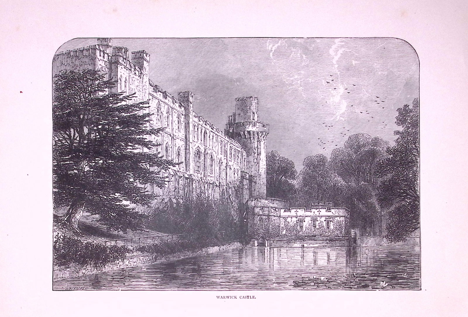 Warwick Castle Scene Antique 147 Years-Old Illustration-16: Title: Warwick Castle Scene Antique 147 Years-Old Illustration-16 Description: This Antique Illustration Was Removed from a 147-Year-Old Edition of. English Pictures Drawn with Pen & Paper