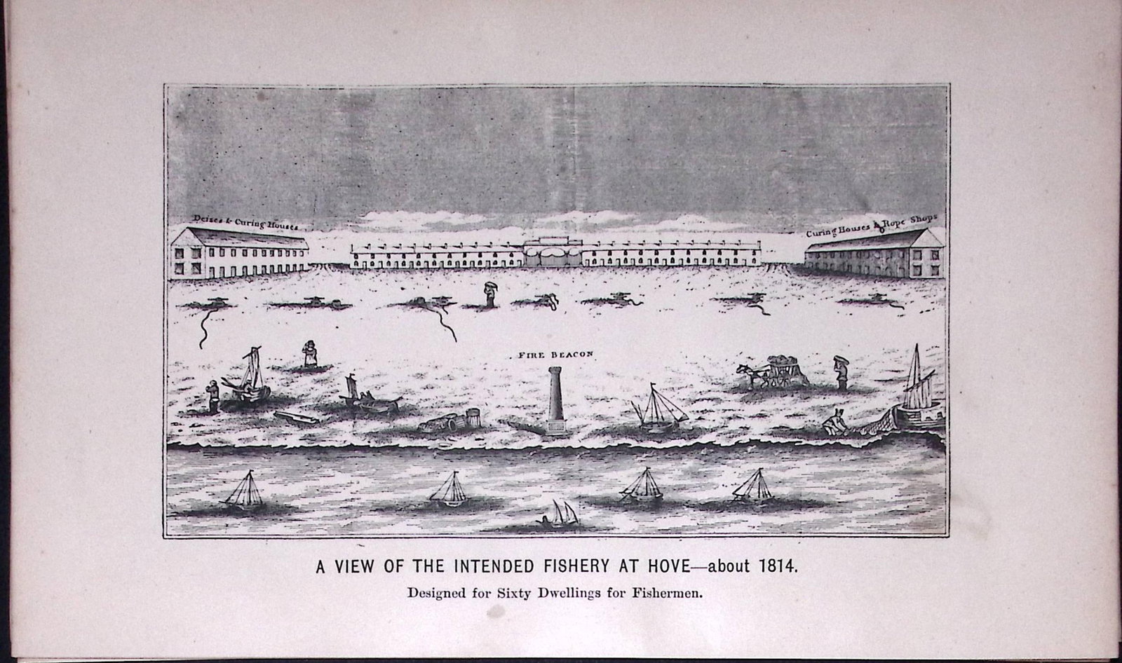 Brighton Intended Fishery at Hove (1814) Antique 134-Year-Old Print-29-TR: Title: Brighton Intended Fishery at Hove (1814) Antique 134-Year-Old Print-29-TR Description: This Print Has Been Removed from an Antique Edition of. Peep in The Past Brighton in The Olden Time by