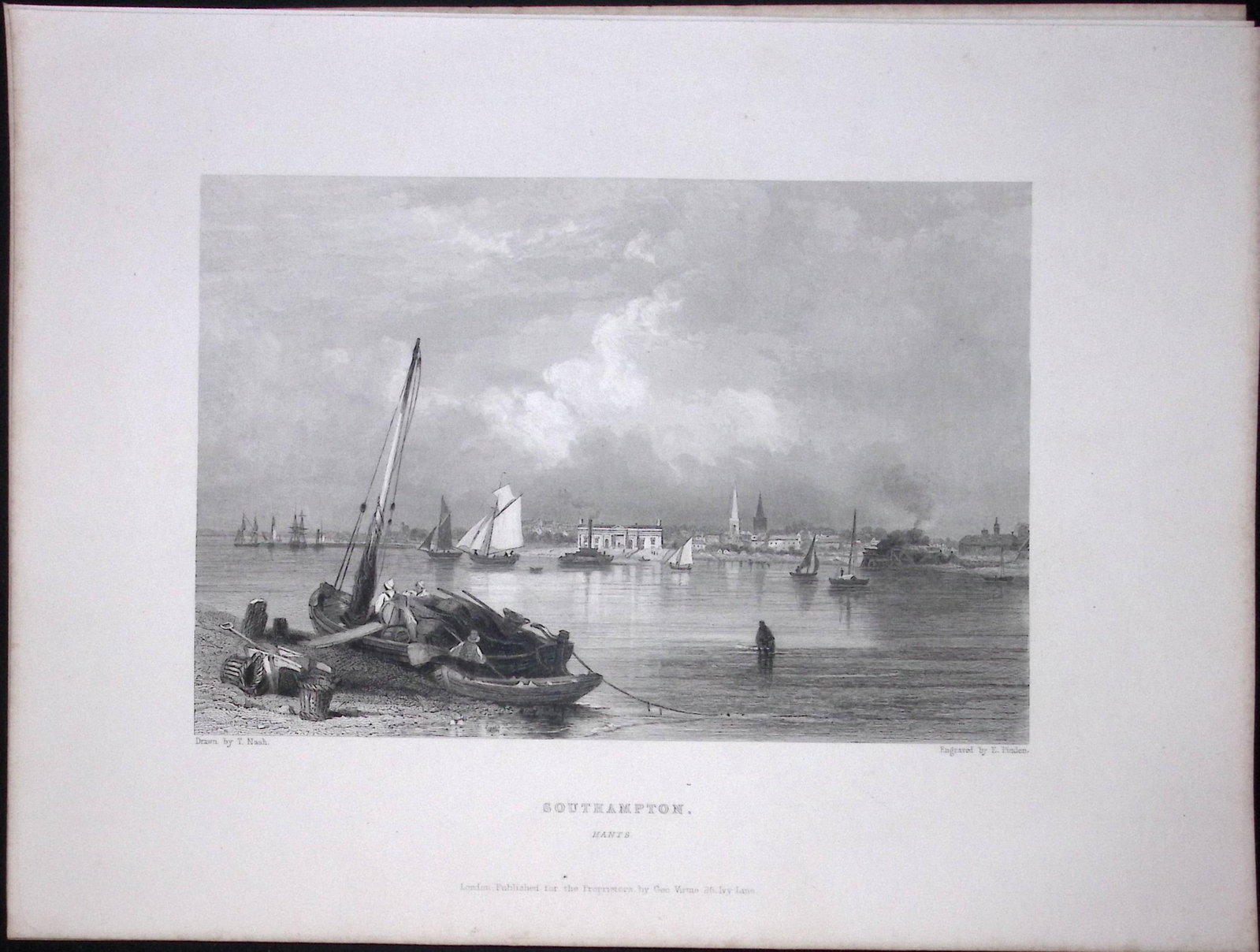Southampton View of The City WH Bartlett 183 Years-Old Antique Steel Engraving-19: Title: Southampton View of The City WH Bartlett 183 Years-Old Antique Steel Engraving-19 Description: This Steel Engraved Print Has Been Removed from an Antique 1842 Edition of. Finden’s
