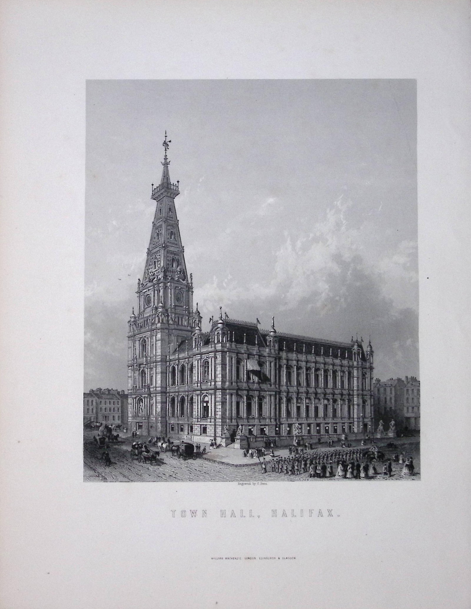 Yorkshire the Town Hall Halifax Victorian Antique 150 Years-Old Engraving-7: Title: Yorkshire the Town Hall Halifax Victorian Antique 150 Years-Old Engraving-7 Description: This Antique Print Was Removed from an Edition of. Yorkshire Past and Present by Thomas Bain