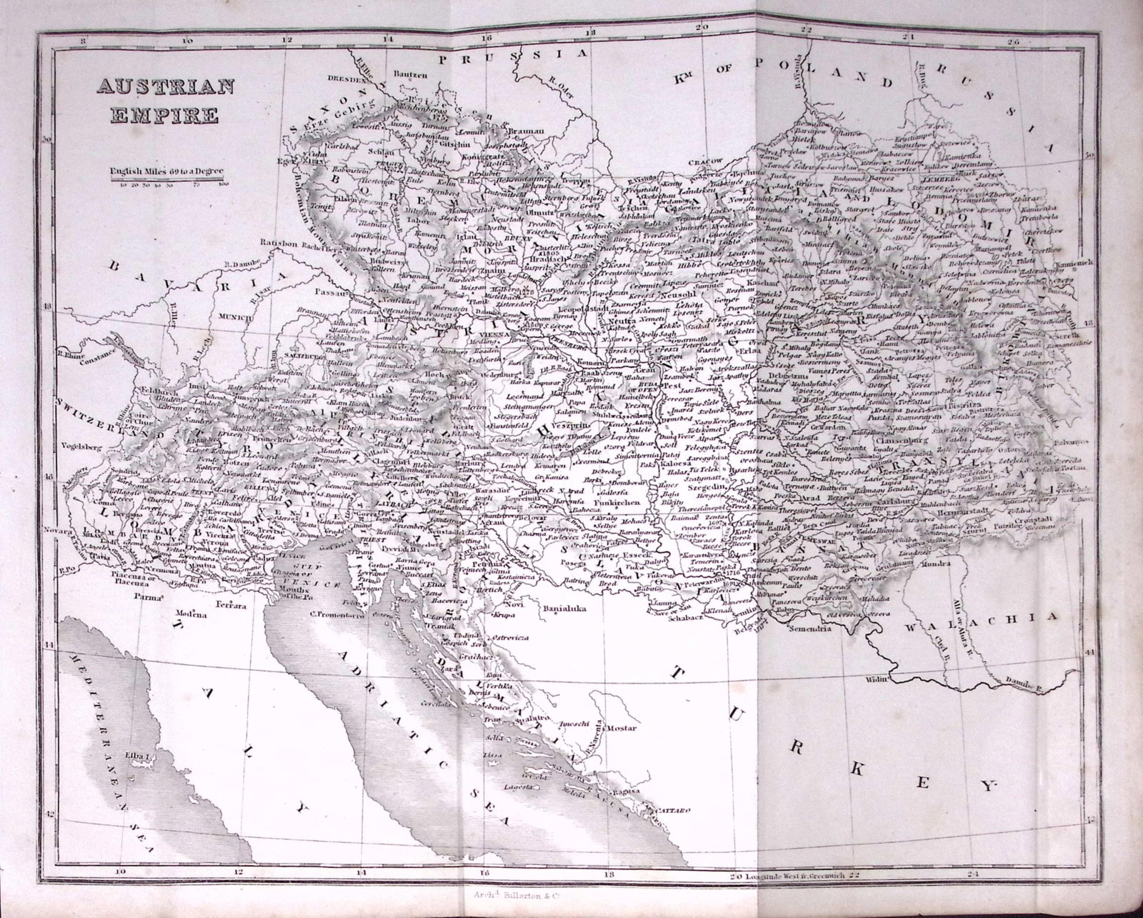 Austrian Empire Detailed Antique 179-Year-Old Engraved Map-8-TR: Title: Austrian Empire Detailed Antique 179-Year-Old Engraved Map-8-TR Description: This Antique Map was Removed from an Edition of. System of Geography By James Bell and Was Published By A Fullarton