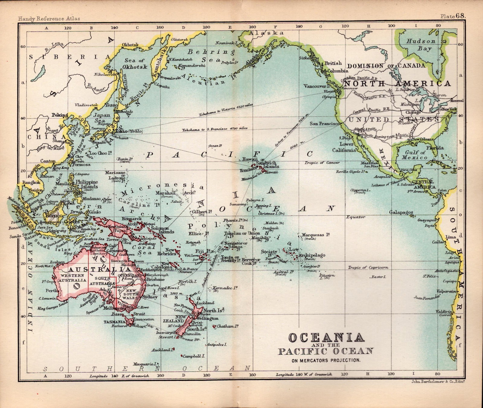 Oceania & Pacific Ocean Double Sided Victorian Antique 1896 Map. (1 of 3)