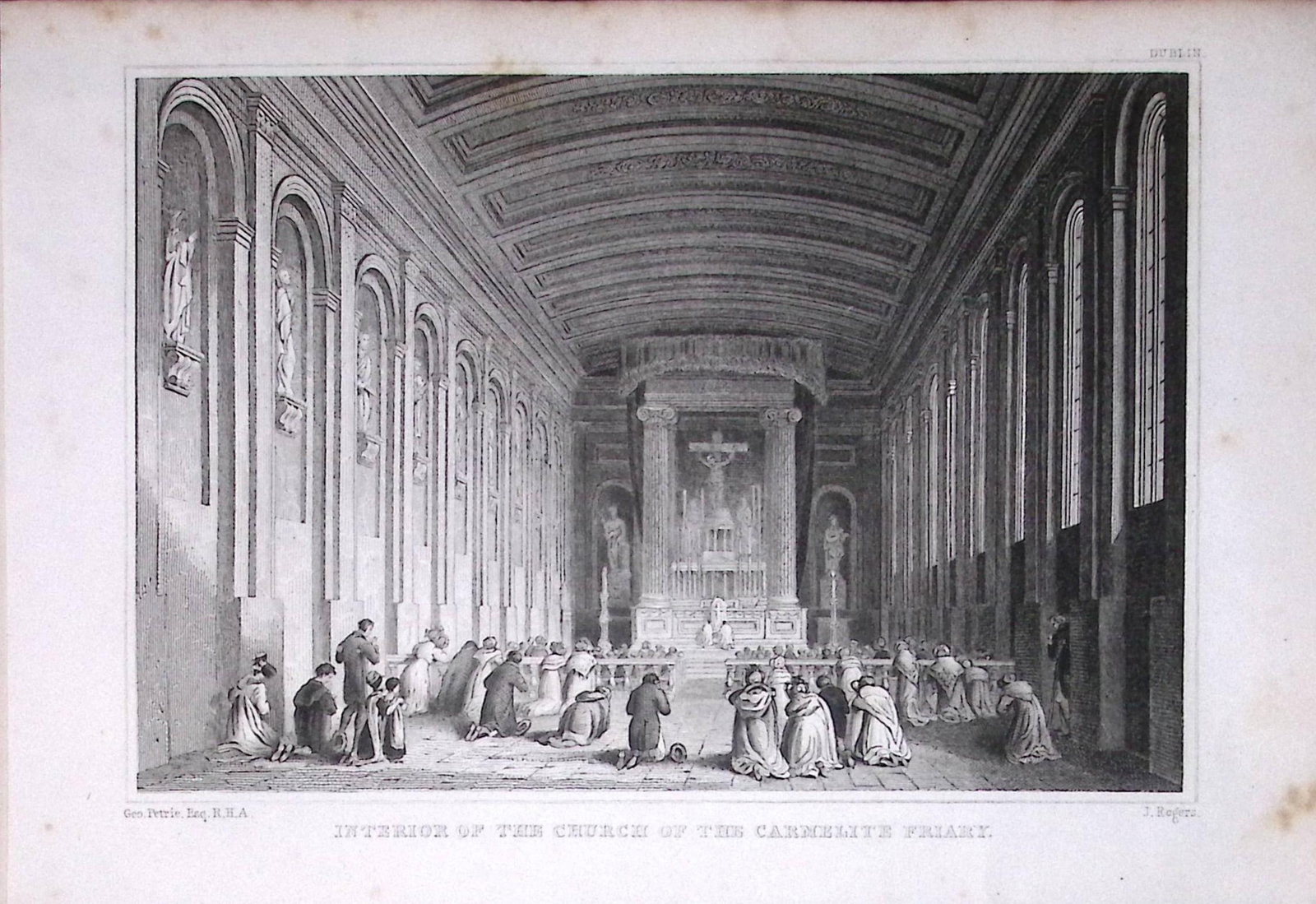 Dublin Church Of The Carmelite Friary 194 Years Old Antique Steel Engraving-23: Title: Dublin Church Of The Carmelite Friary 194 Years Old Antique Steel Engraving-23 Description: This Plate Was Removed from an Edition of Ireland Illustrated, from Original Drawings These