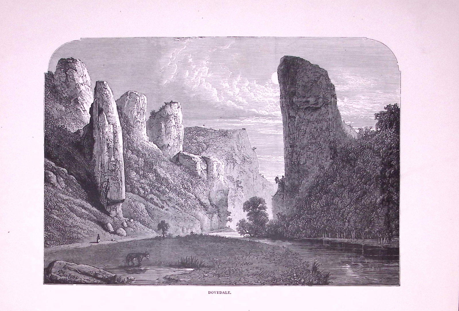 Dovedale Peak District Antique 147 Years-Old Illustration-12: Title: Dovedale Peak District Antique 147 Years-Old Illustration-12 Description: This Antique Illustration Was Removed from a 147-Year-Old Edition of. English Pictures Drawn with Pen & Pape