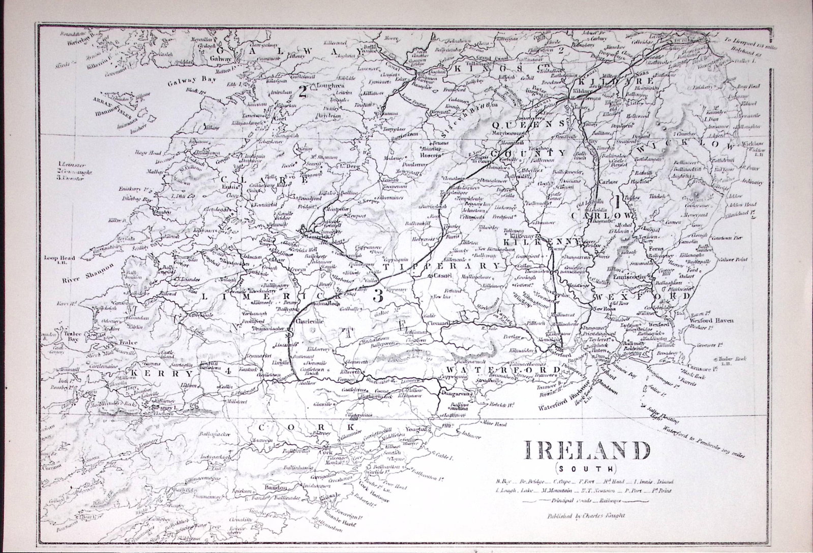 Map of Southern Ireland Antique 175-Year-Old Engraved Print-16-TR (1 of 2)