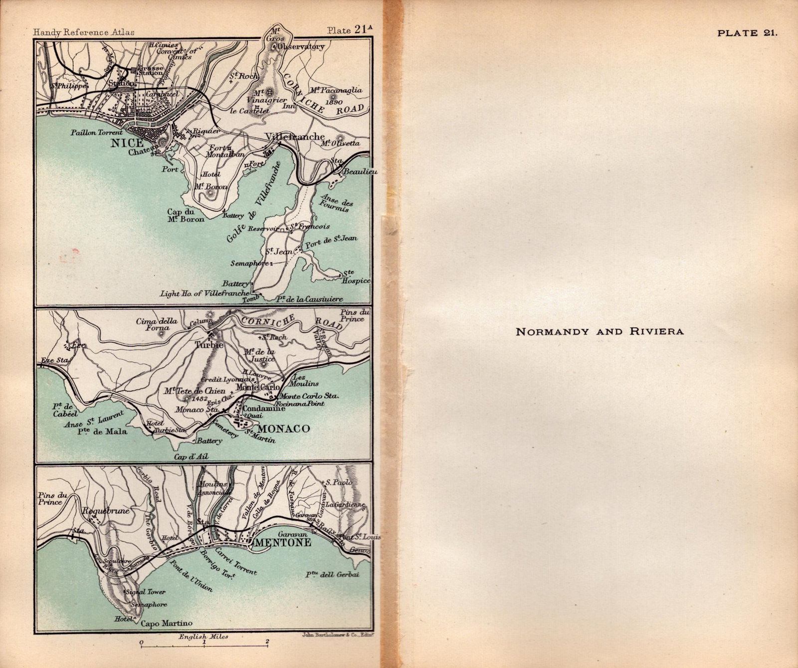 Normandy & the Riviera Double Sided Antique 1896 Map. - 2