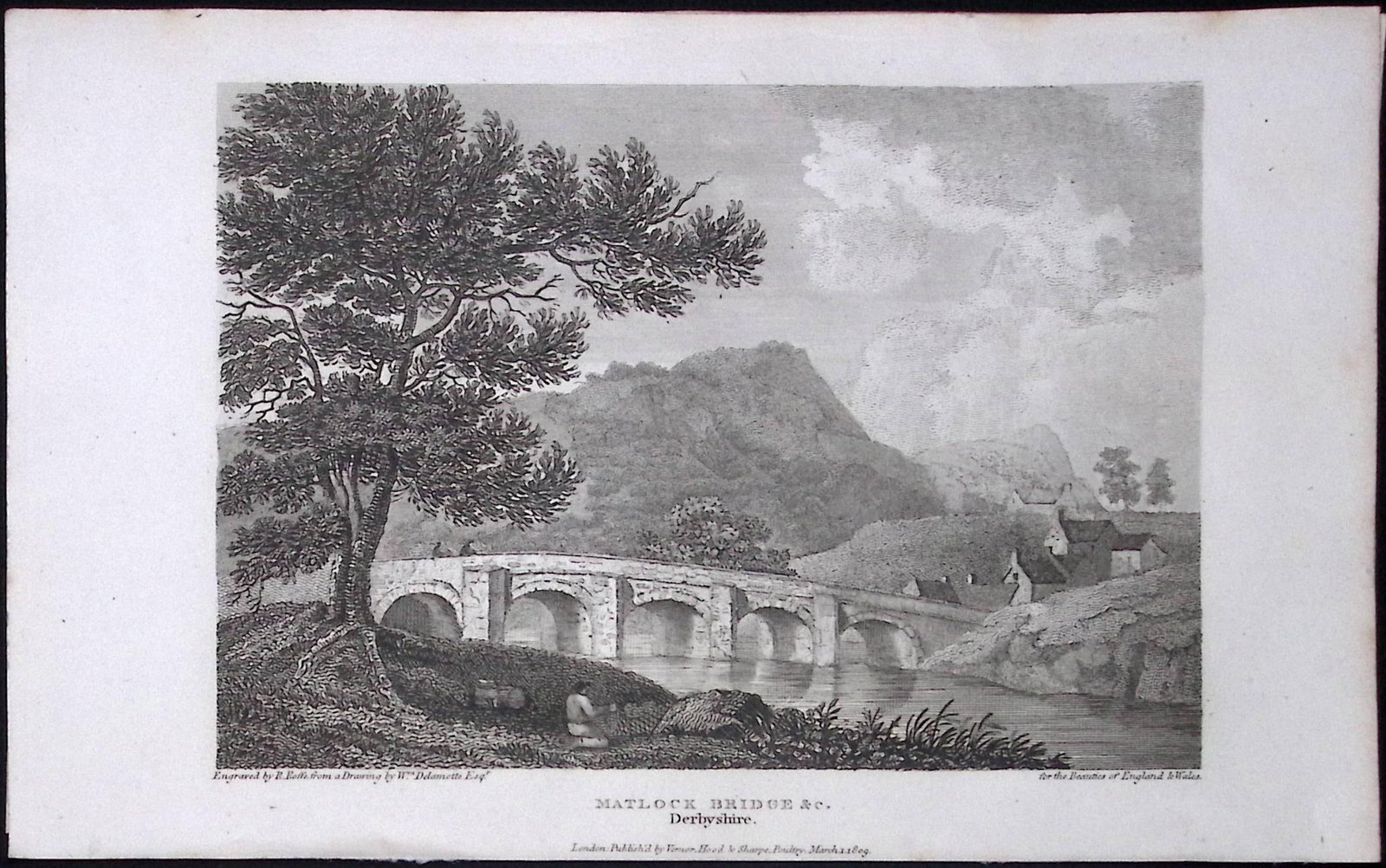 Matlock Bridge Derbyshire Antique 223 Years-Old Georgian Steel-Engraving-294: Title: Matlock Bridge Derbyshire Antique 223 Years-Old Georgian Steel-Engraving-294 Description: This Derbyshire Georgian Antique Print Was Removed from a First Edition of. The Beauties of Engl