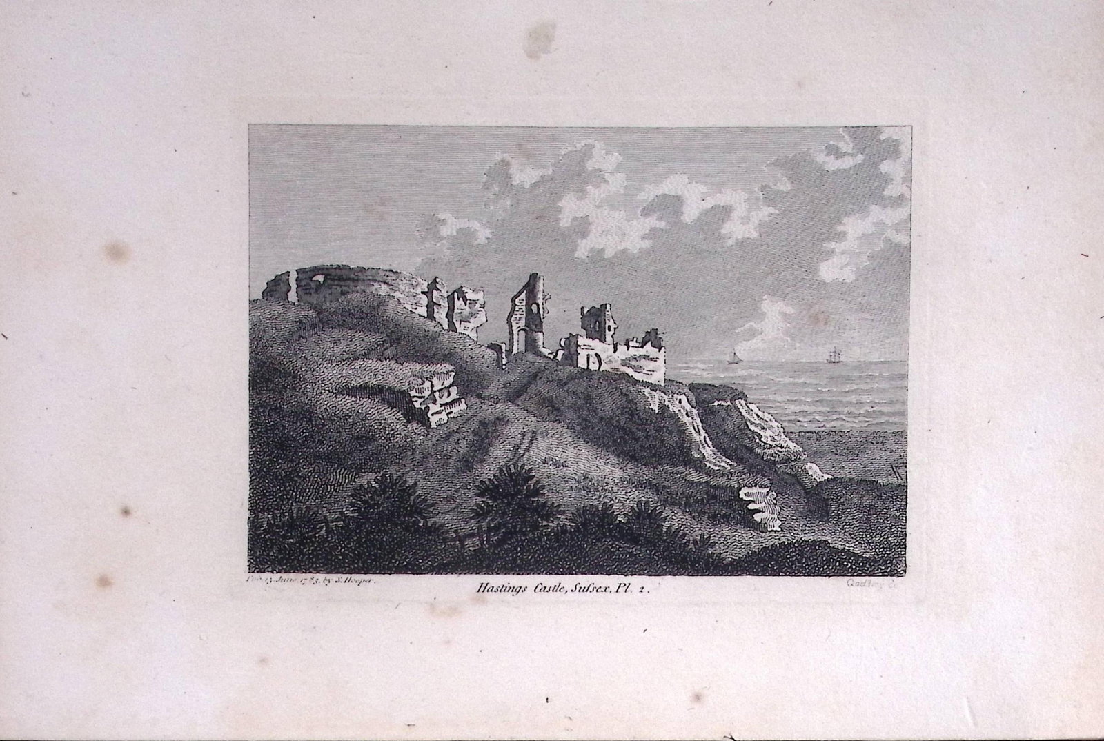 Sussex Hastings Castle Francis Grose Rare 240 Years-Old Copper Engraving-30: Title: Sussex Hastings Castle Francis Grose Rare 240 Years-Old Copper Engraving-30 Description: This Antique Book Plates Was Removed from an 8 Volume Edition. Francis Grose's Antiquities of England