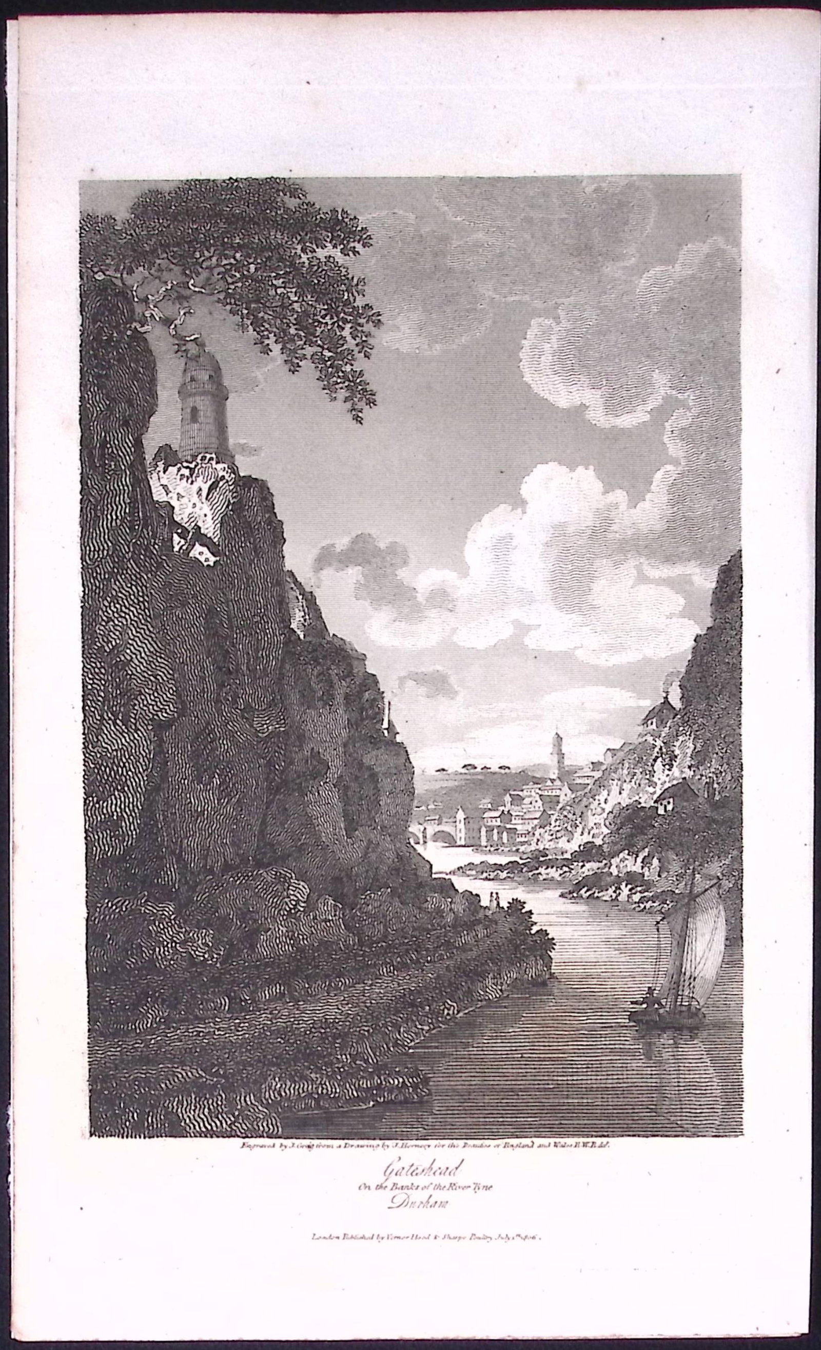 Durham Gateshead View from The River Tyne Antique 223 Years-Old Steel-Engraving-147. (1 of 2)